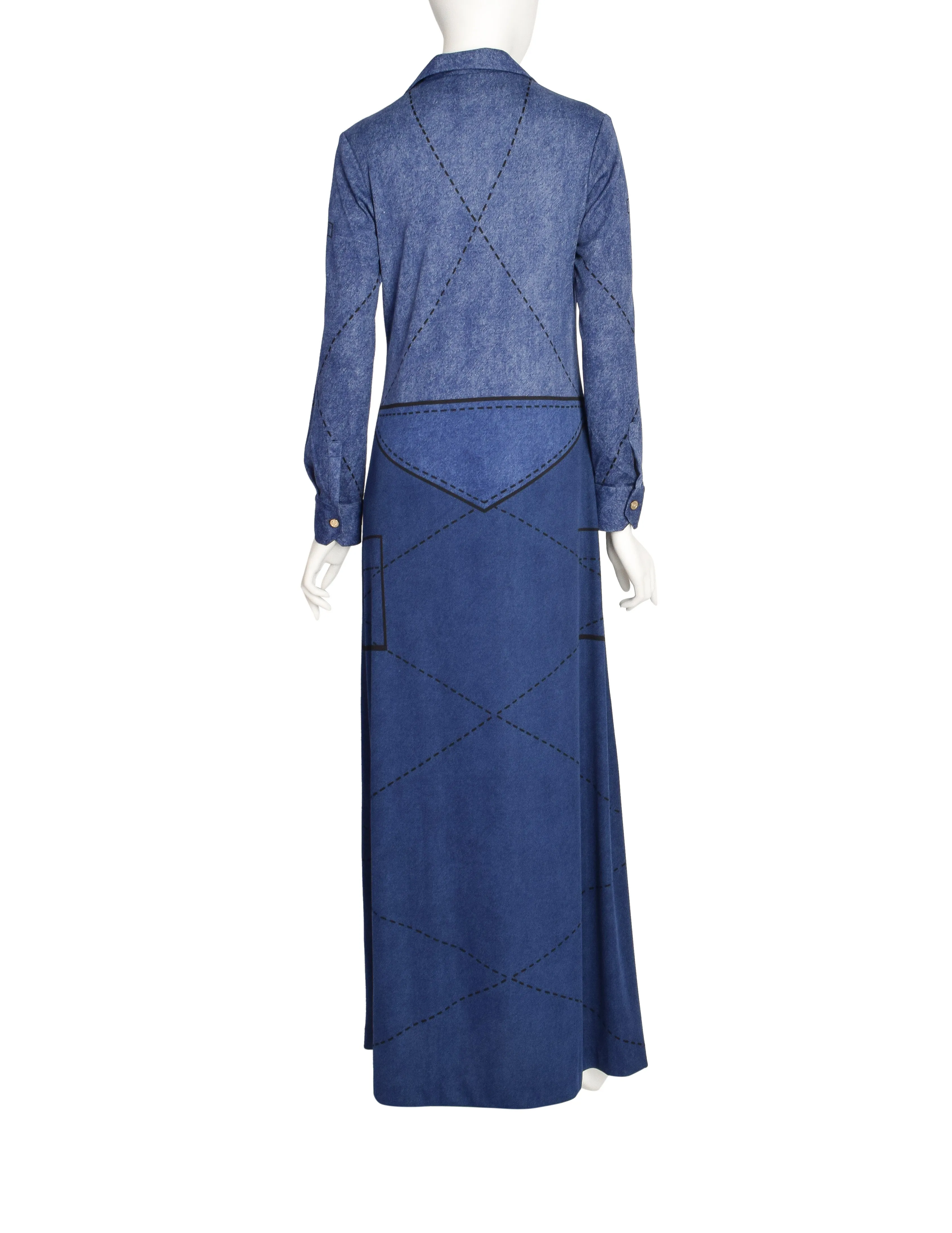 Roberta di Camerino Vintage Denim Look Trompe L'oeil Maxi Dress