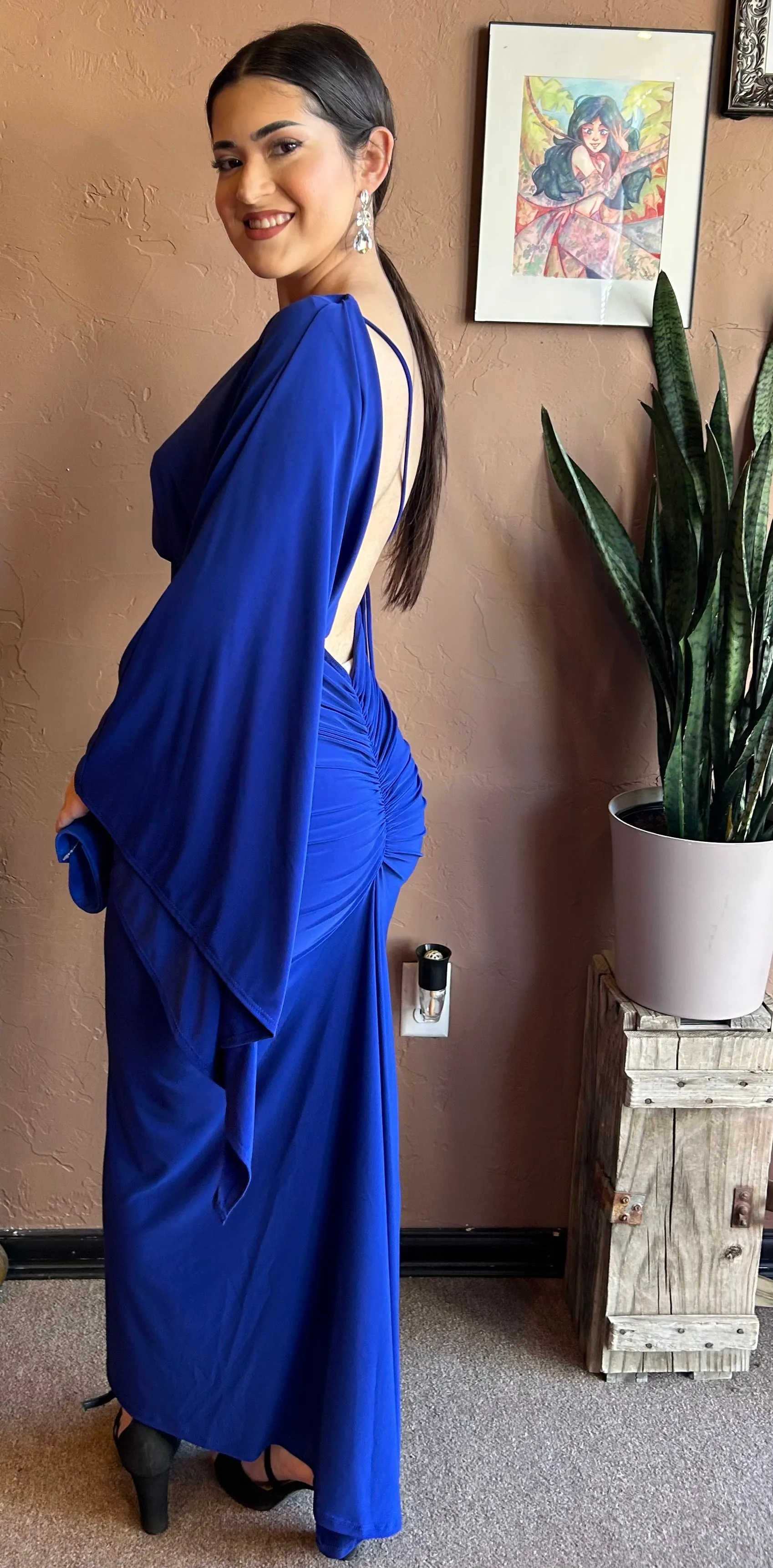 Royal Blue One Sleeve Special Occasion Maxi Dress