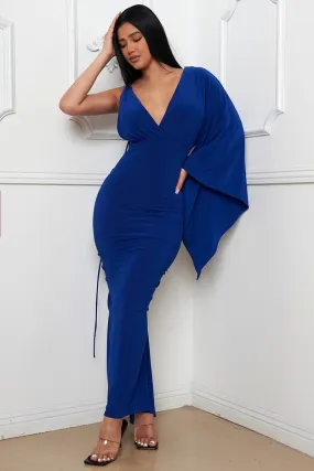 Royal Blue One Sleeve Special Occasion Maxi Dress