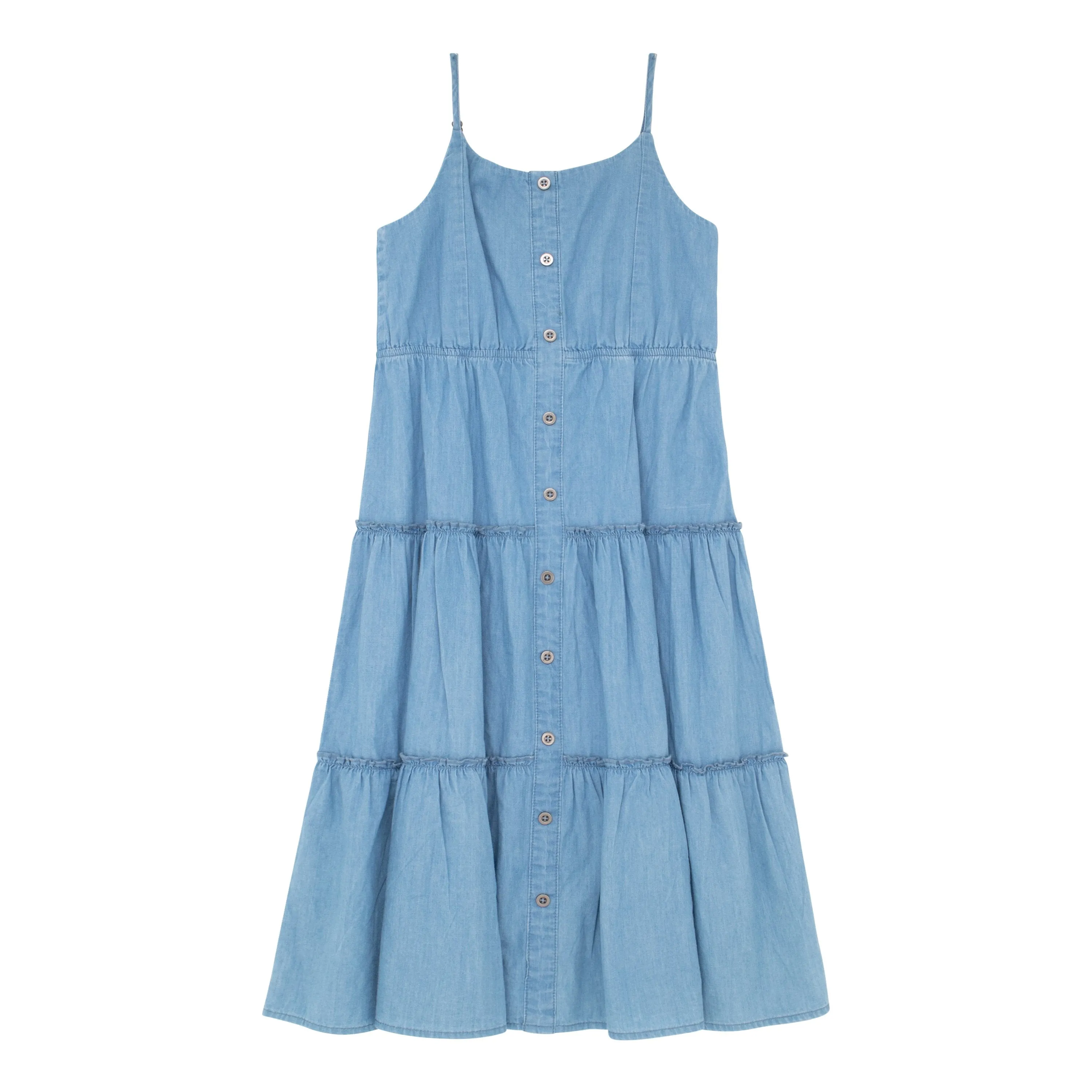 Ruffle Tiered Denim Dress