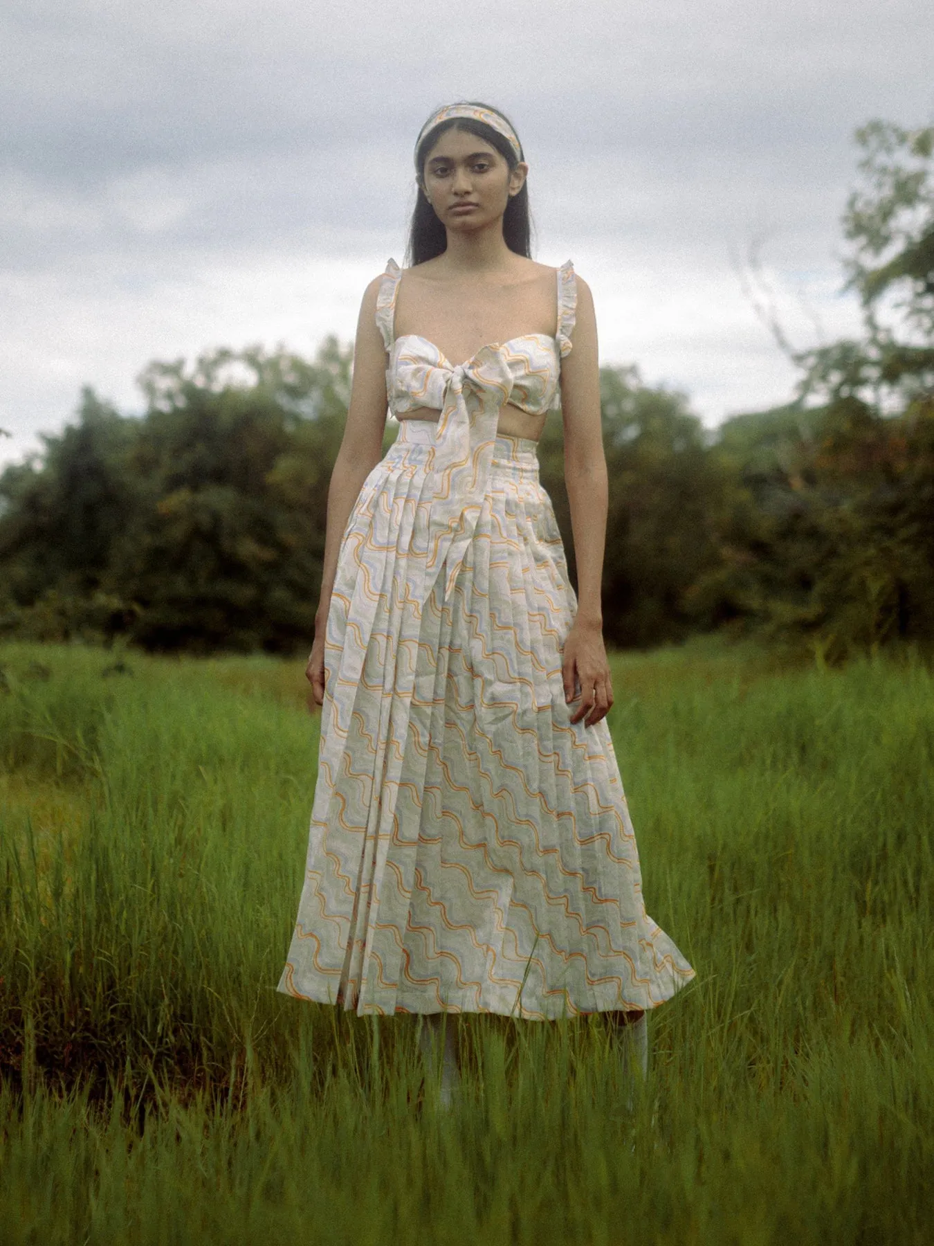 Sabrina Pleated Skirt, Wave Print