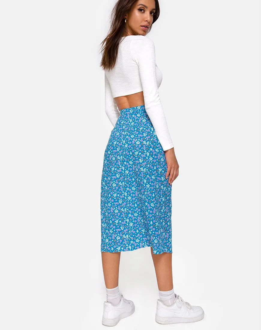 Saika Midi Skirt in Bloom Baby Blue