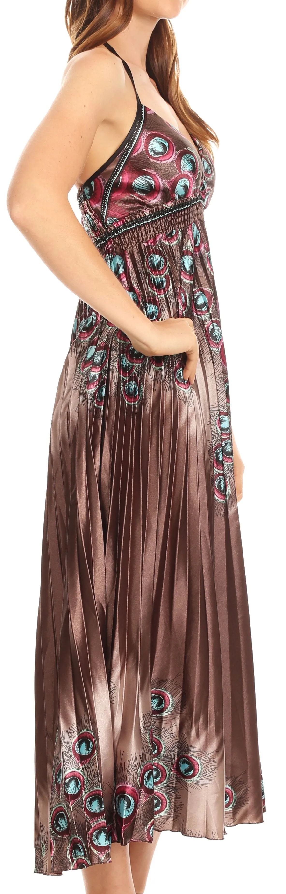 Sakkas Caterina Strapless V-neck Padded Empire Waist Satin Maxi Long Dress