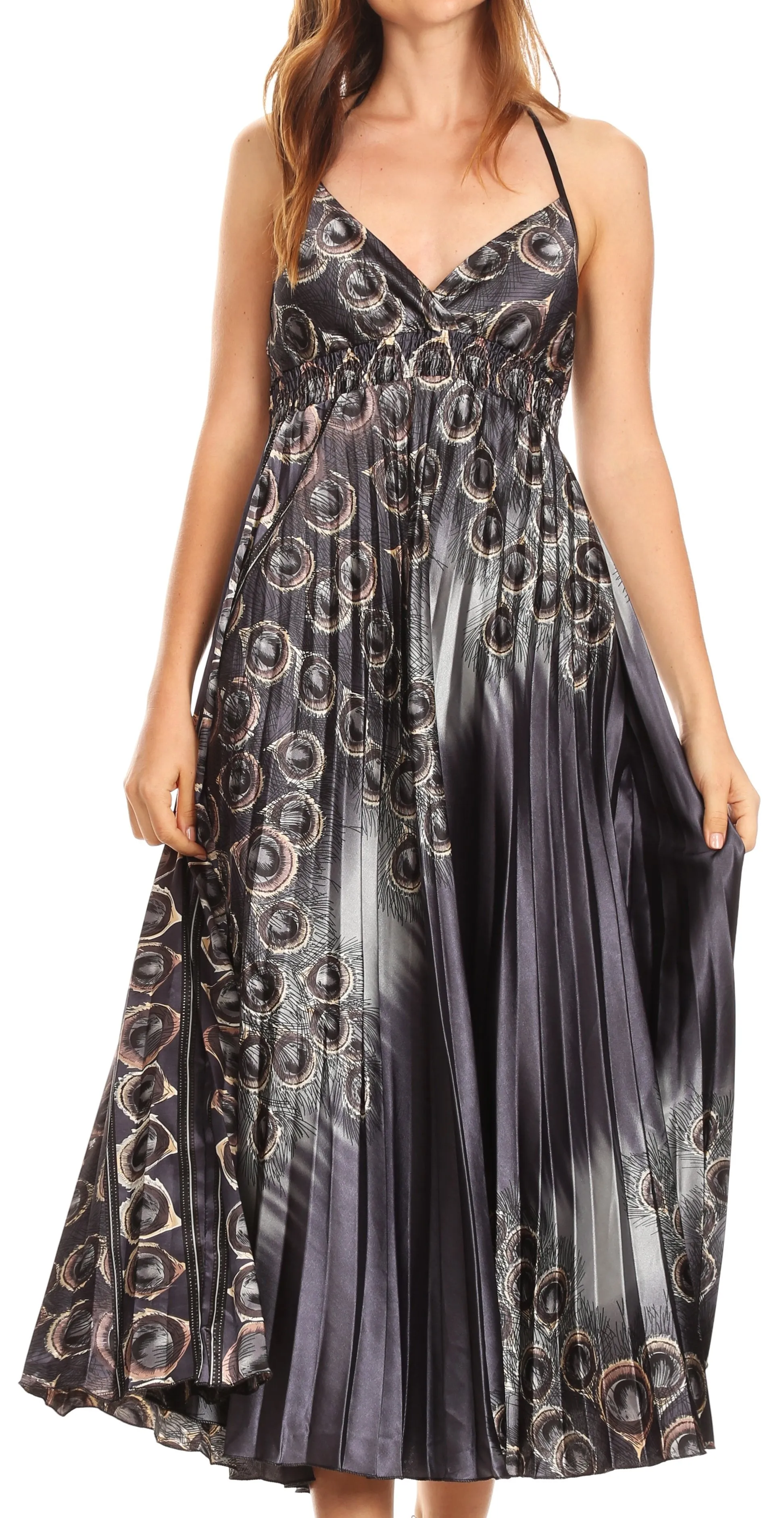 Sakkas Caterina Strapless V-neck Padded Empire Waist Satin Maxi Long Dress