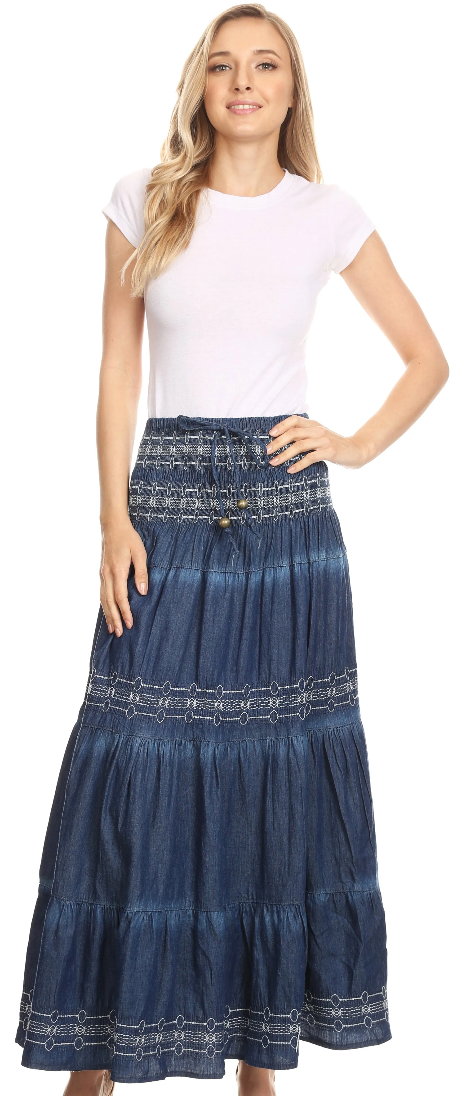 Sakkas Eliza Womens Denim Tube Top Dress Boho Strapless Sleeveless Chambray Maxi