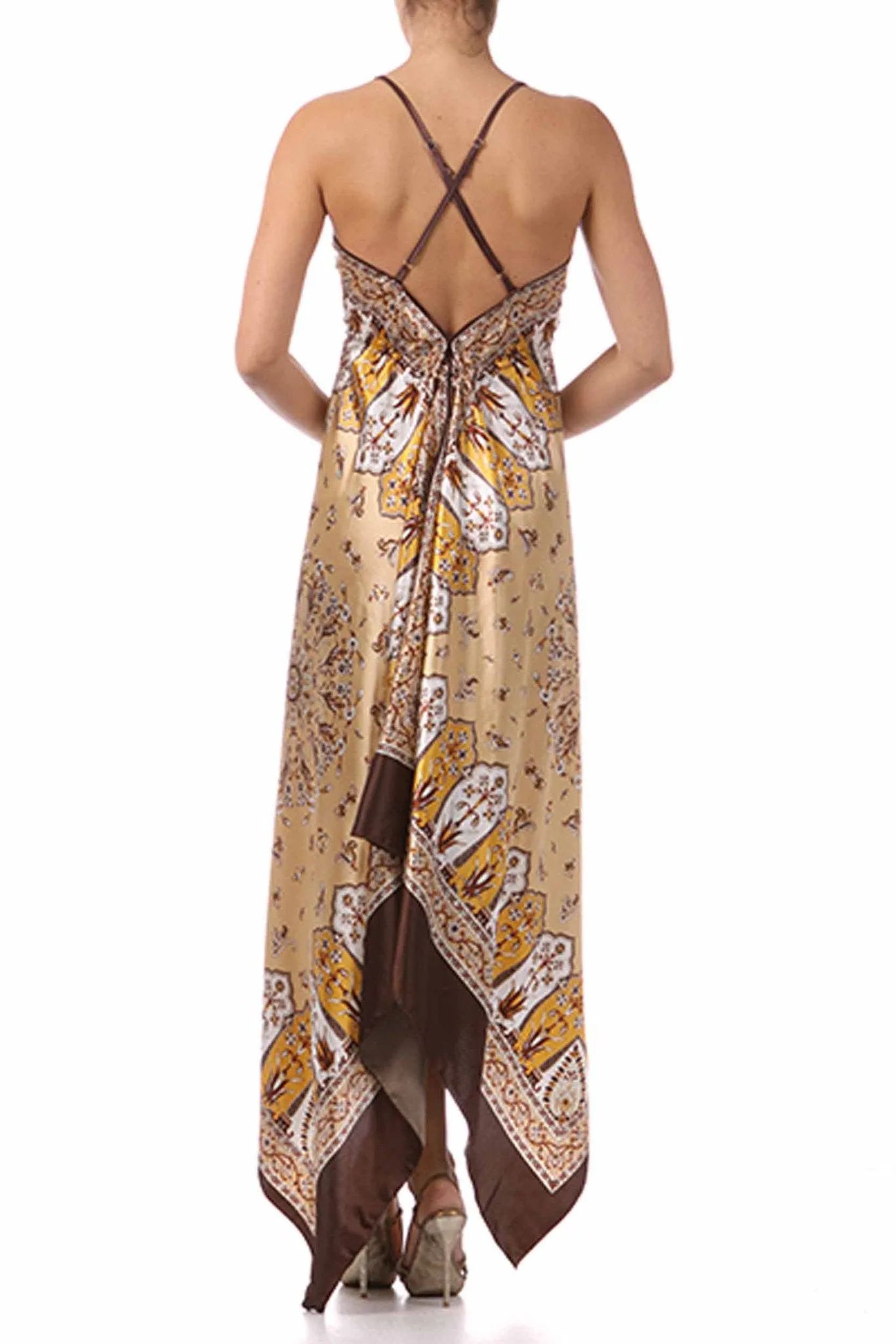 Sakkas FOHandkerchiefC-908 Silk Feel Handkerchief Hem Criss Cross Back Adjustable Maxi / Long Dress