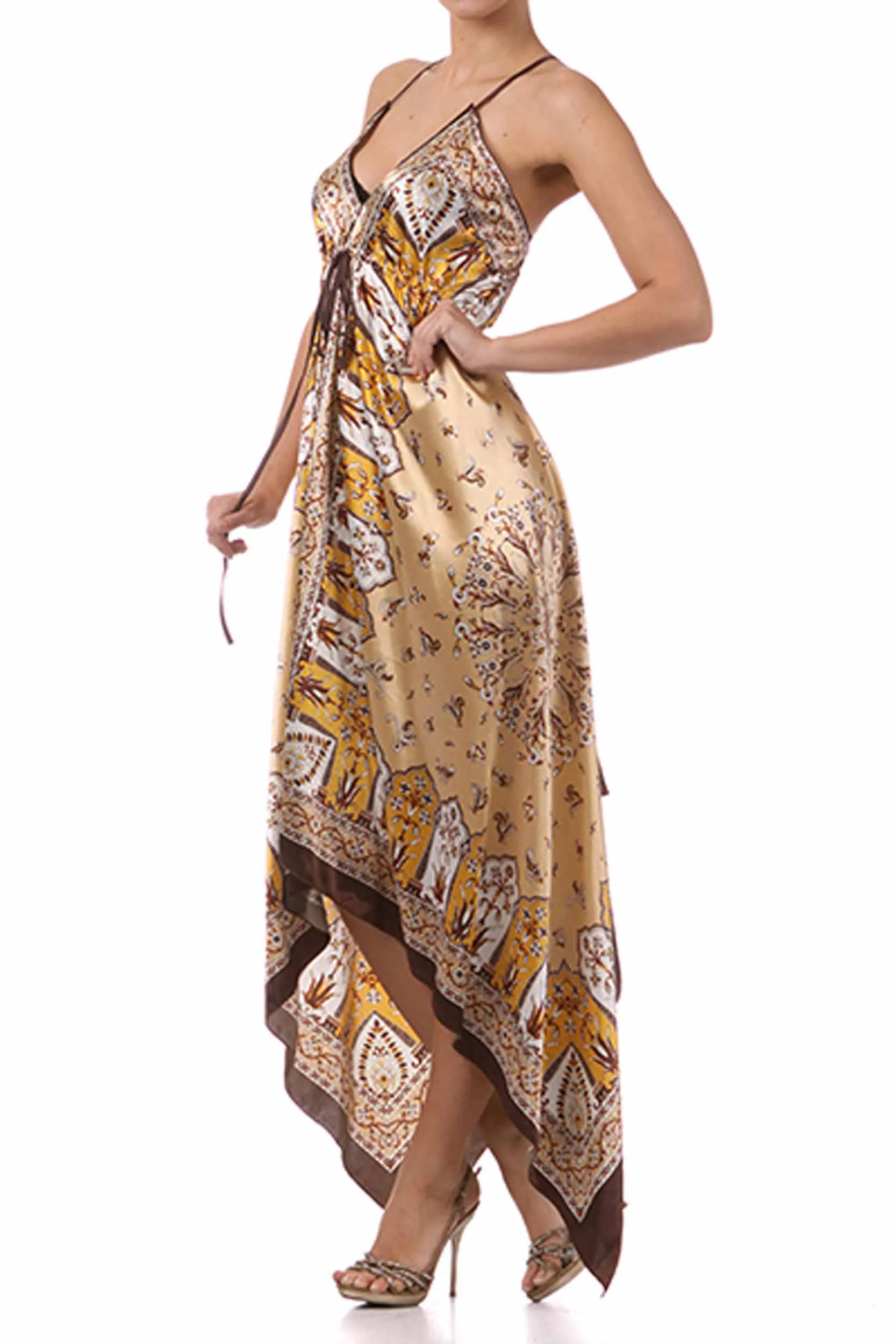 Sakkas FOHandkerchiefC-908 Silk Feel Handkerchief Hem Criss Cross Back Adjustable Maxi / Long Dress