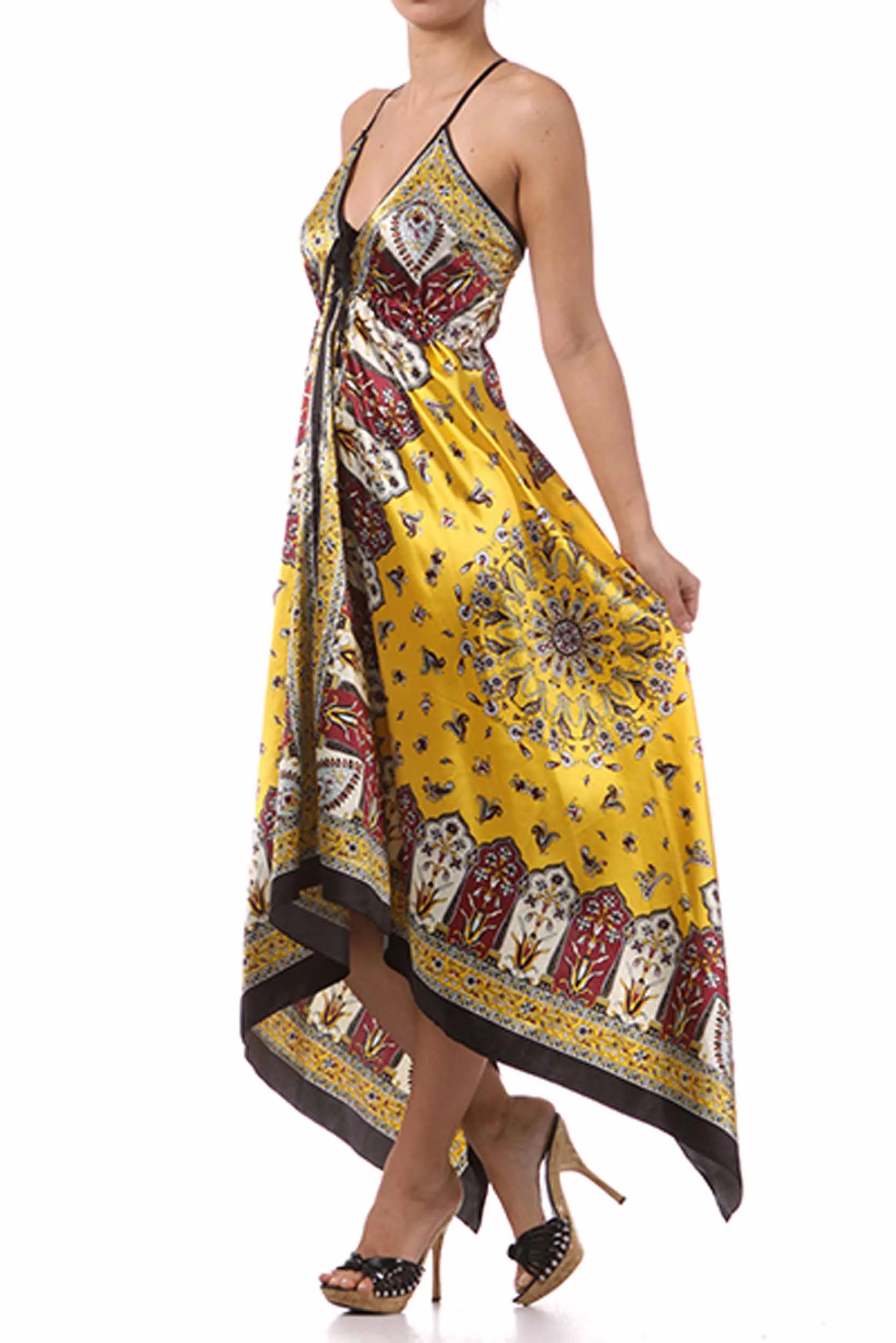 Sakkas FOHandkerchiefC-908 Silk Feel Handkerchief Hem Criss Cross Back Adjustable Maxi / Long Dress