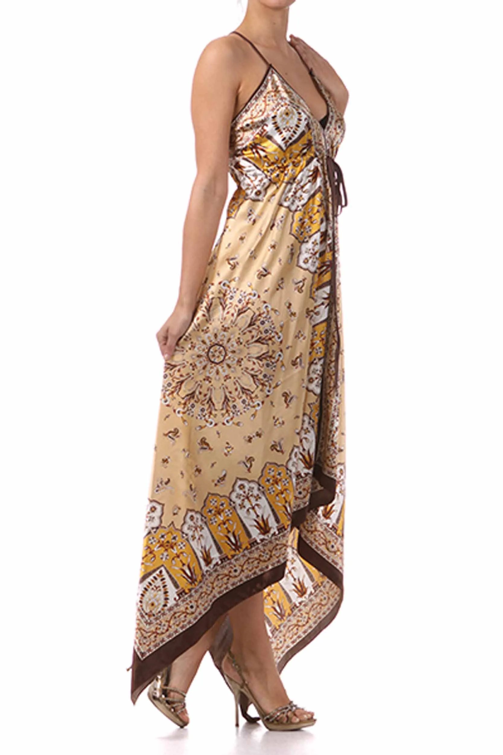 Sakkas FOHandkerchiefC-908 Silk Feel Handkerchief Hem Criss Cross Back Adjustable Maxi / Long Dress