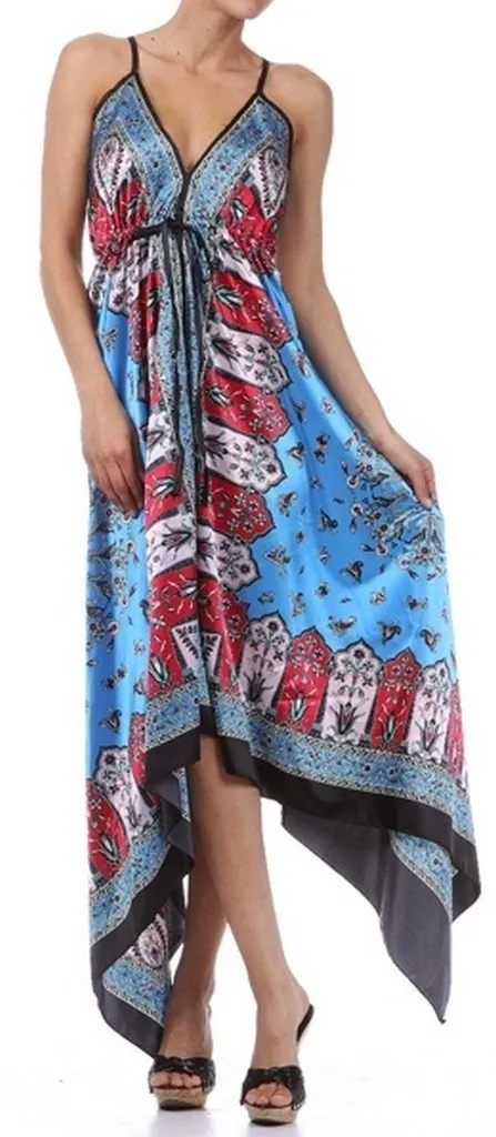 Sakkas FOHandkerchiefC-908 Silk Feel Handkerchief Hem Criss Cross Back Adjustable Maxi / Long Dress