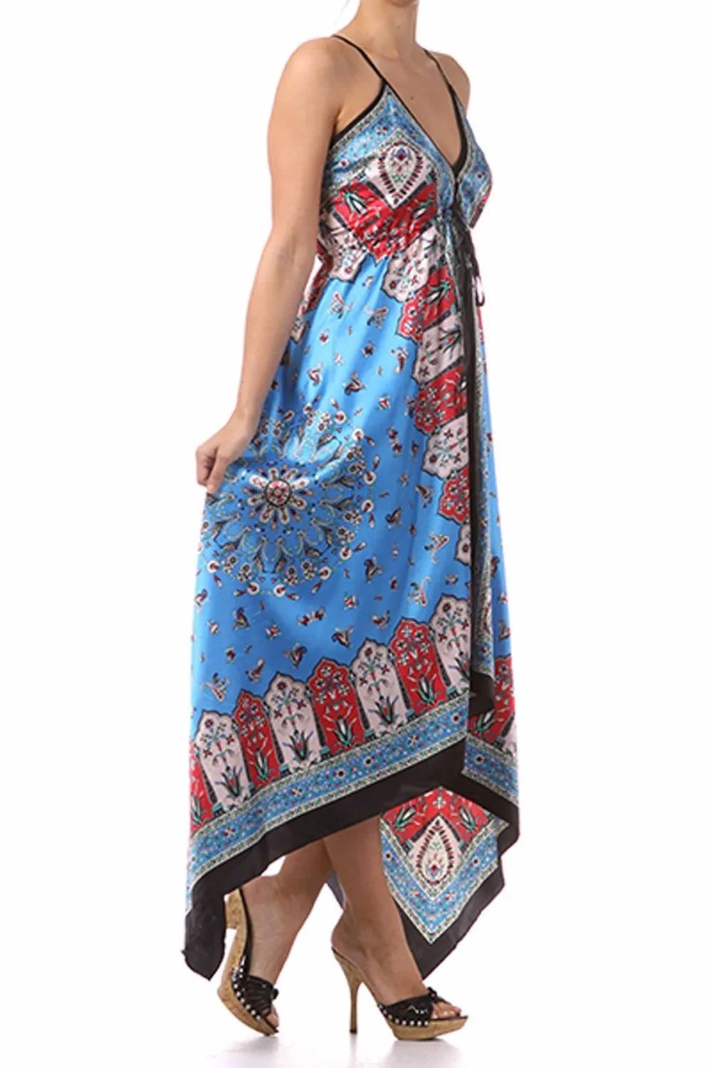 Sakkas FOHandkerchiefC-908 Silk Feel Handkerchief Hem Criss Cross Back Adjustable Maxi / Long Dress