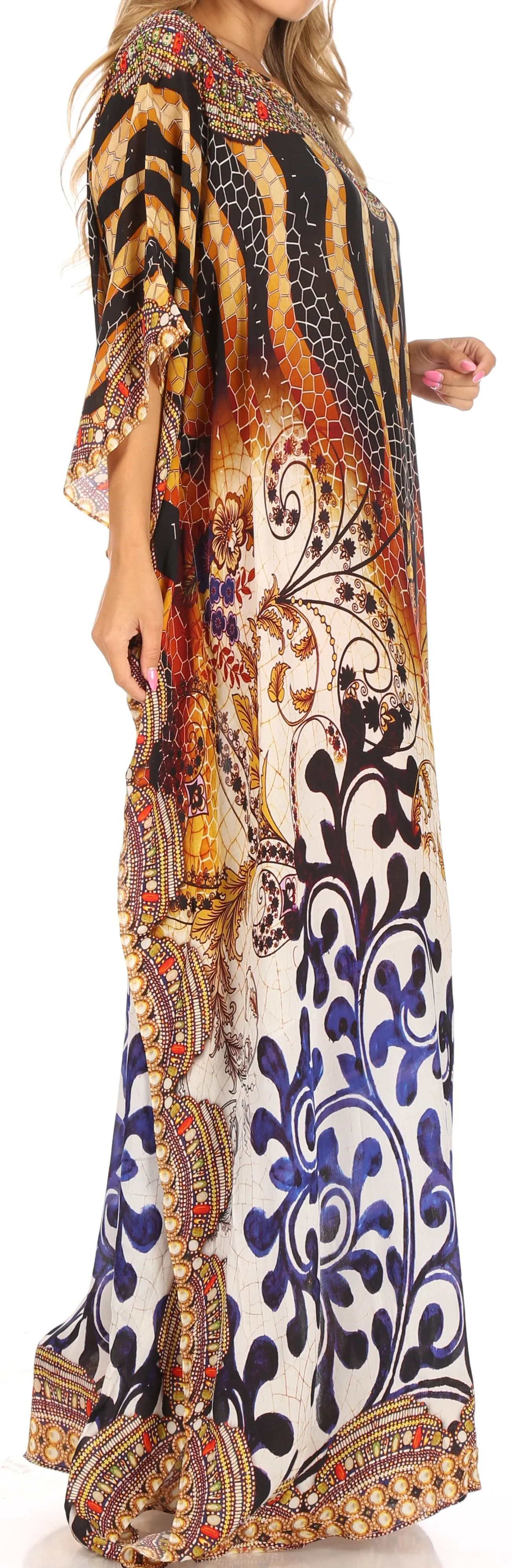 Sakkas Jabari Women's Maxi Short Sleeve Long Beach Kaftan Dress Boho Loose Gown