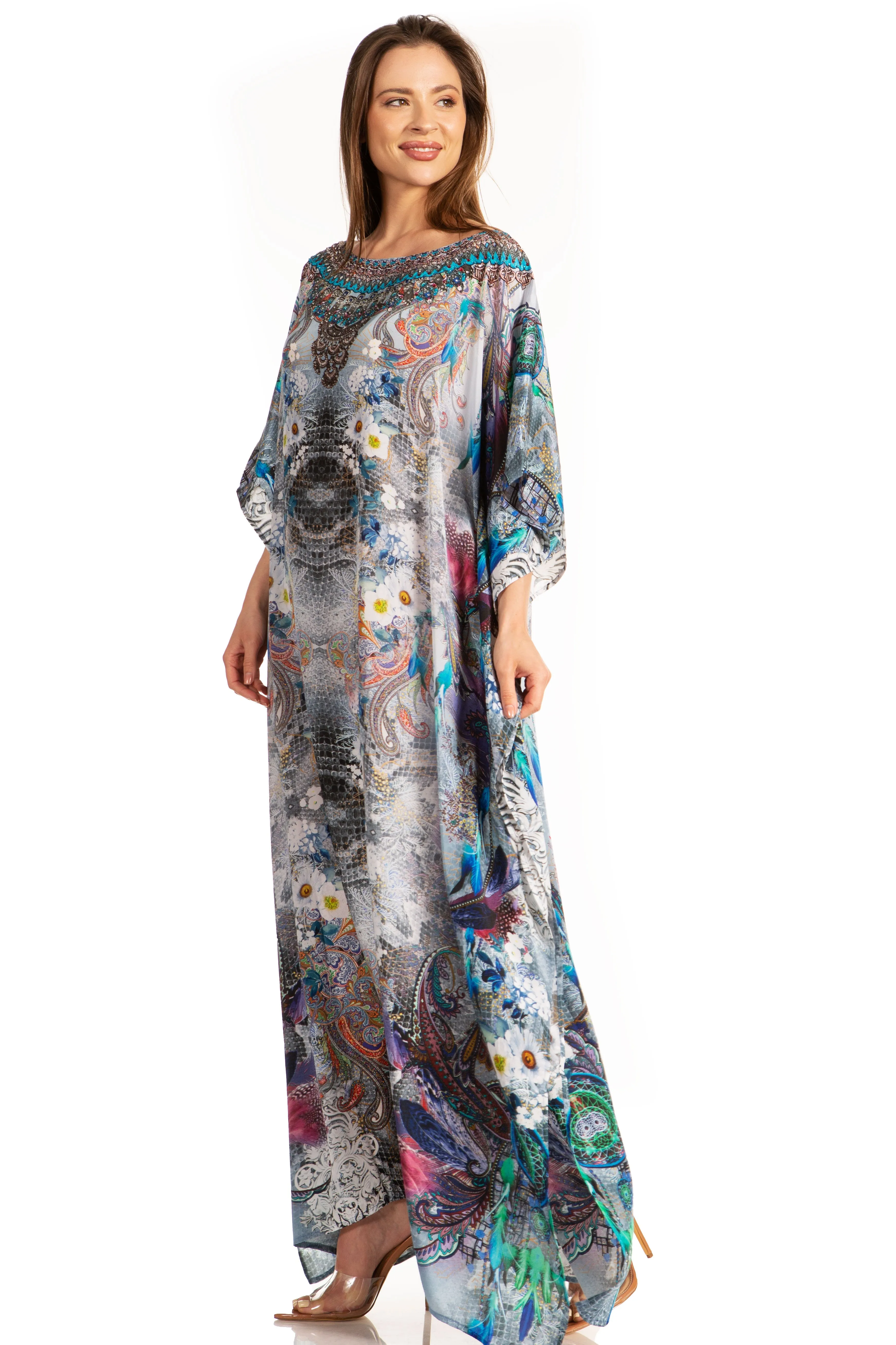 Sakkas Jabari Women's Maxi Short Sleeve Long Beach Kaftan Dress Boho Loose Gown