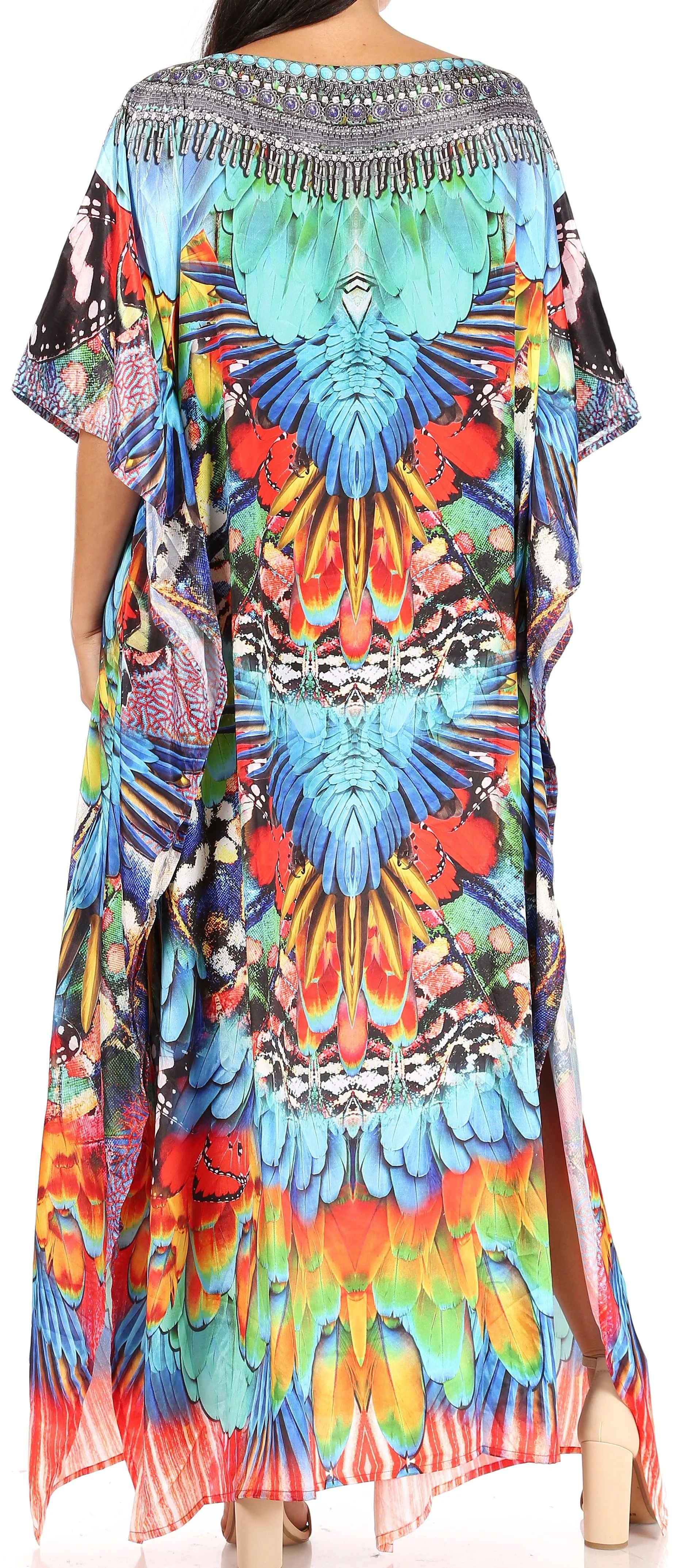 Sakkas Jabari Women's Maxi Short Sleeve Long Beach Kaftan Dress Boho Loose Gown