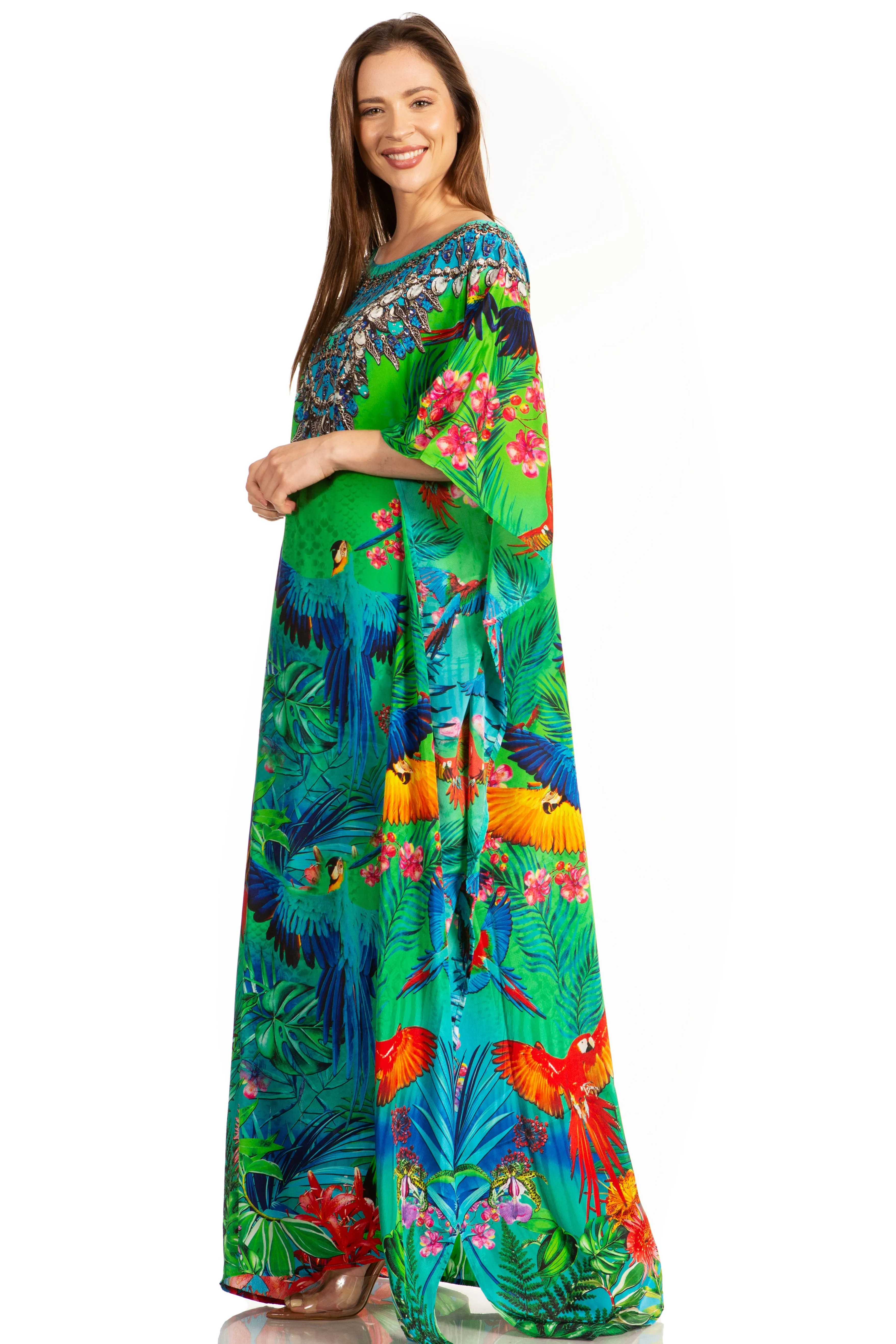 Sakkas Jabari Women's Maxi Short Sleeve Long Beach Kaftan Dress Boho Loose Gown