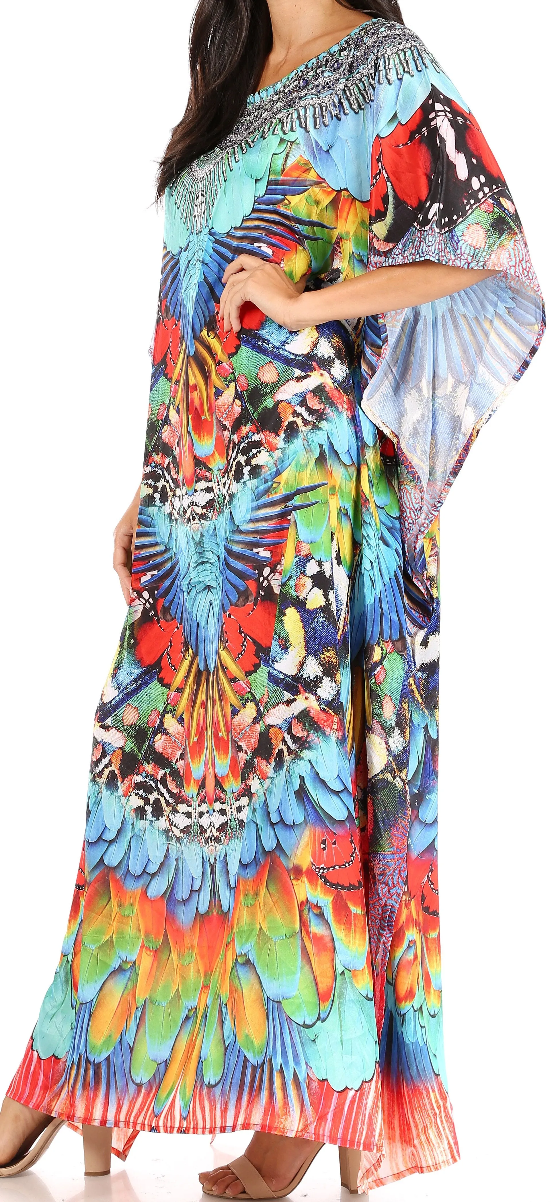 Sakkas Jabari Women's Maxi Short Sleeve Long Beach Kaftan Dress Boho Loose Gown