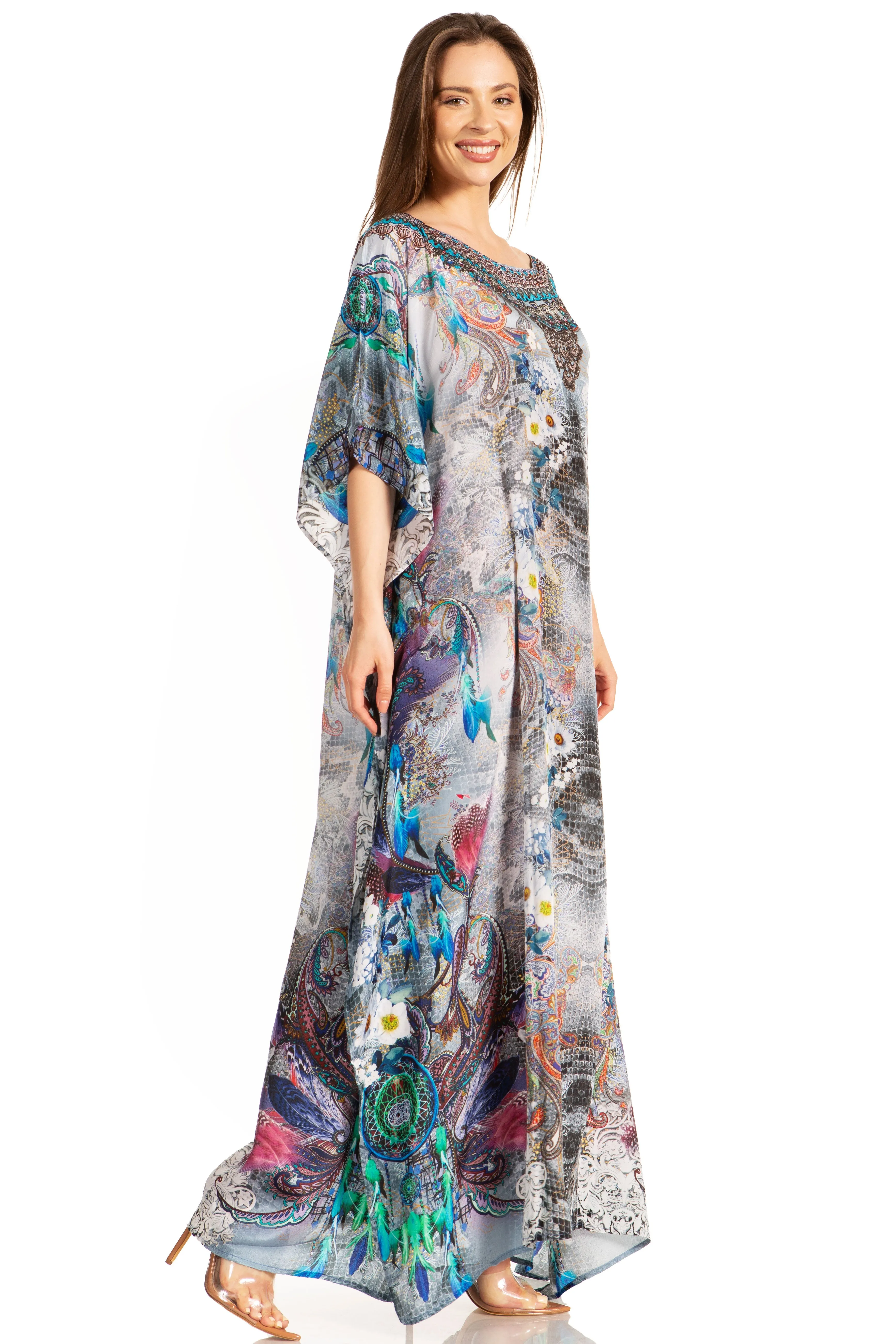 Sakkas Jabari Women's Maxi Short Sleeve Long Beach Kaftan Dress Boho Loose Gown