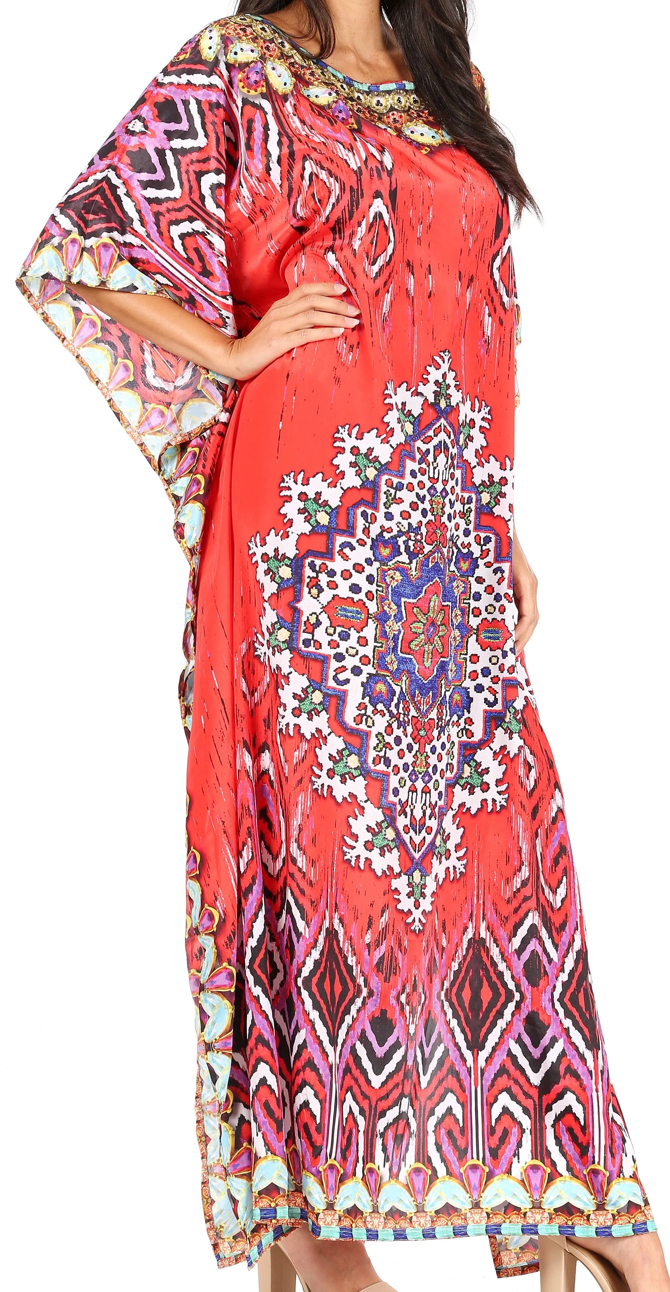 Sakkas Jabari Women's Maxi Short Sleeve Long Beach Kaftan Dress Boho Loose Gown