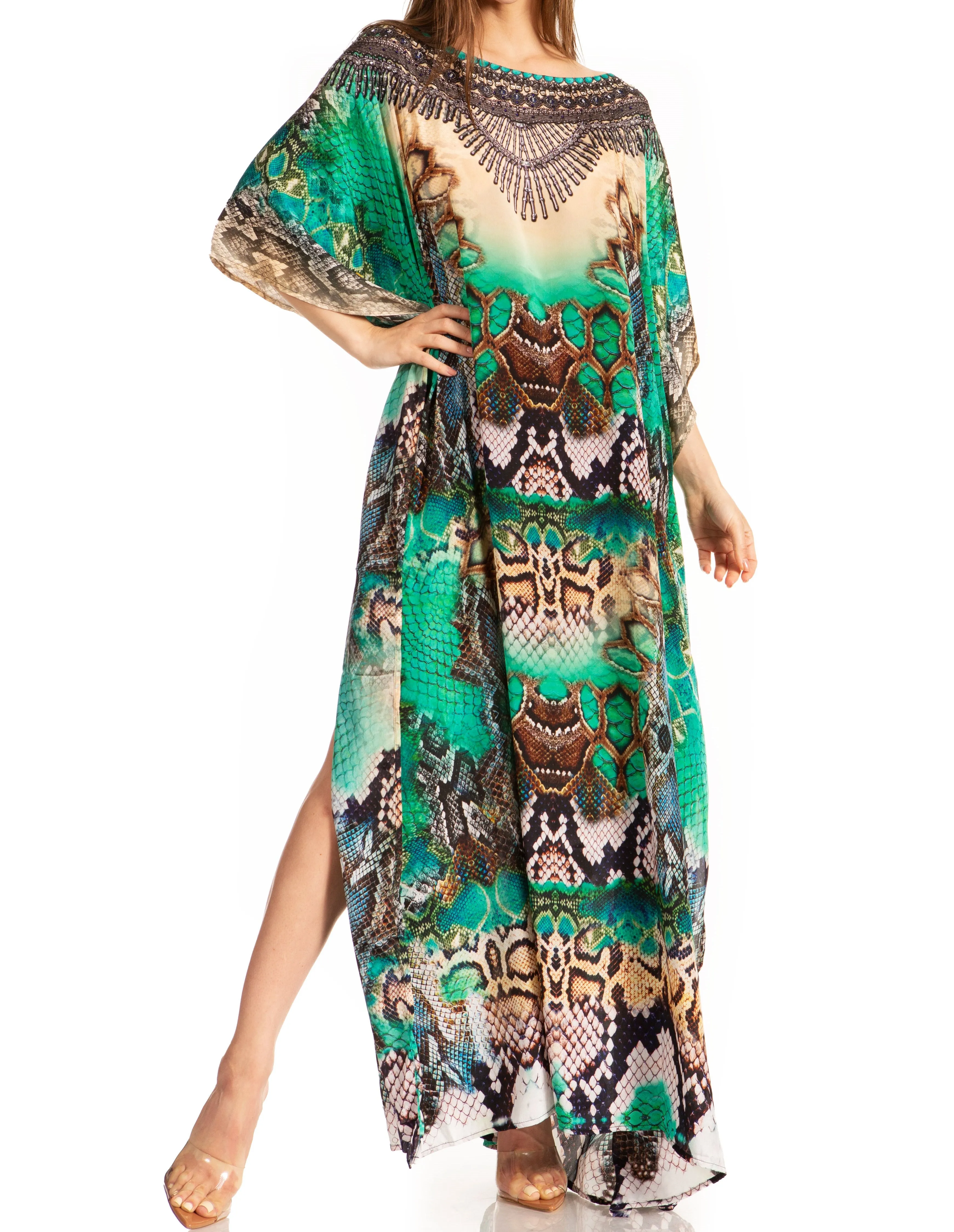 Sakkas Jabari Women's Maxi Short Sleeve Long Beach Kaftan Dress Boho Loose Gown