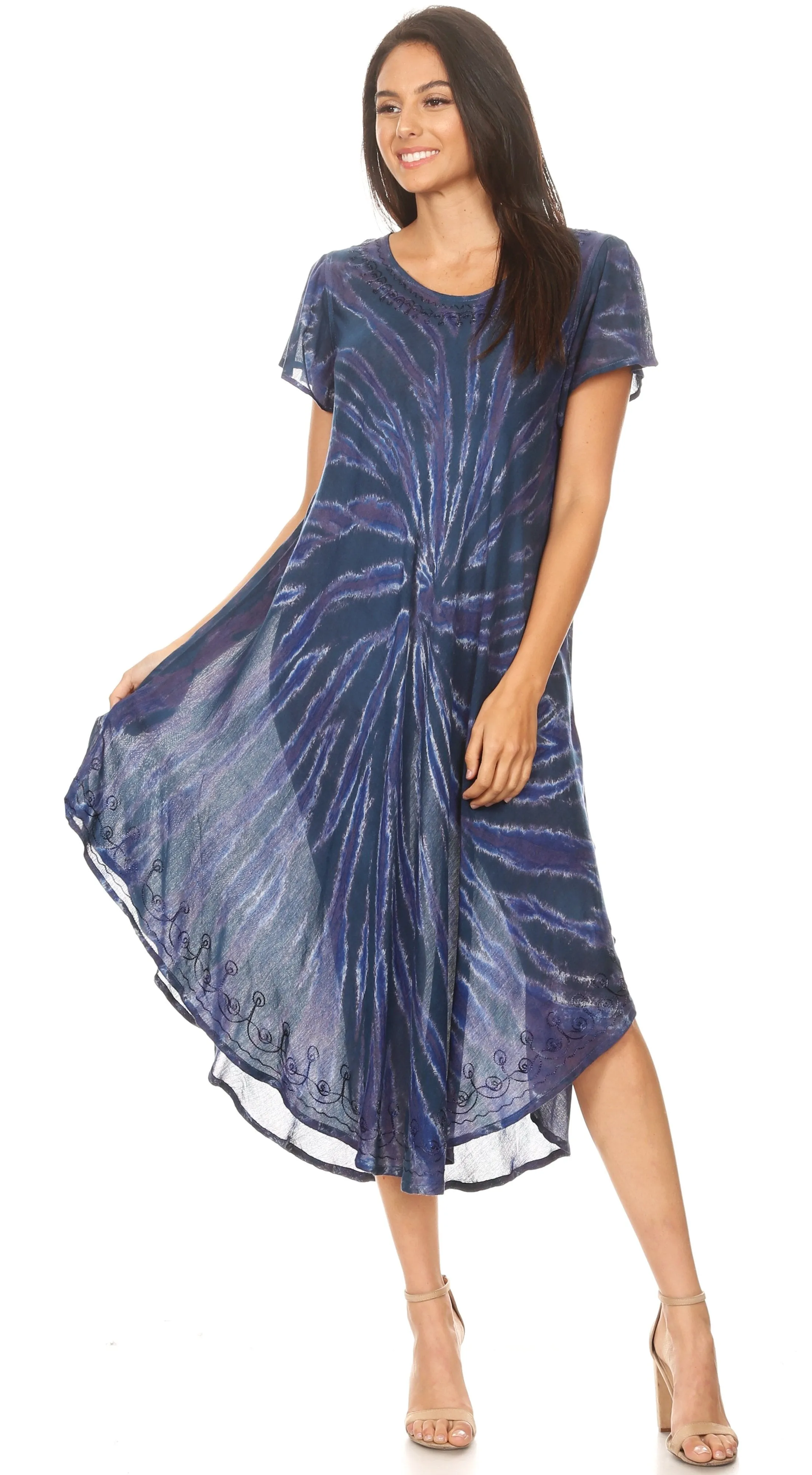 Sakkas Jonna Women's Short Sleeve Maxi Tie Dye Batik Long Casual Dress