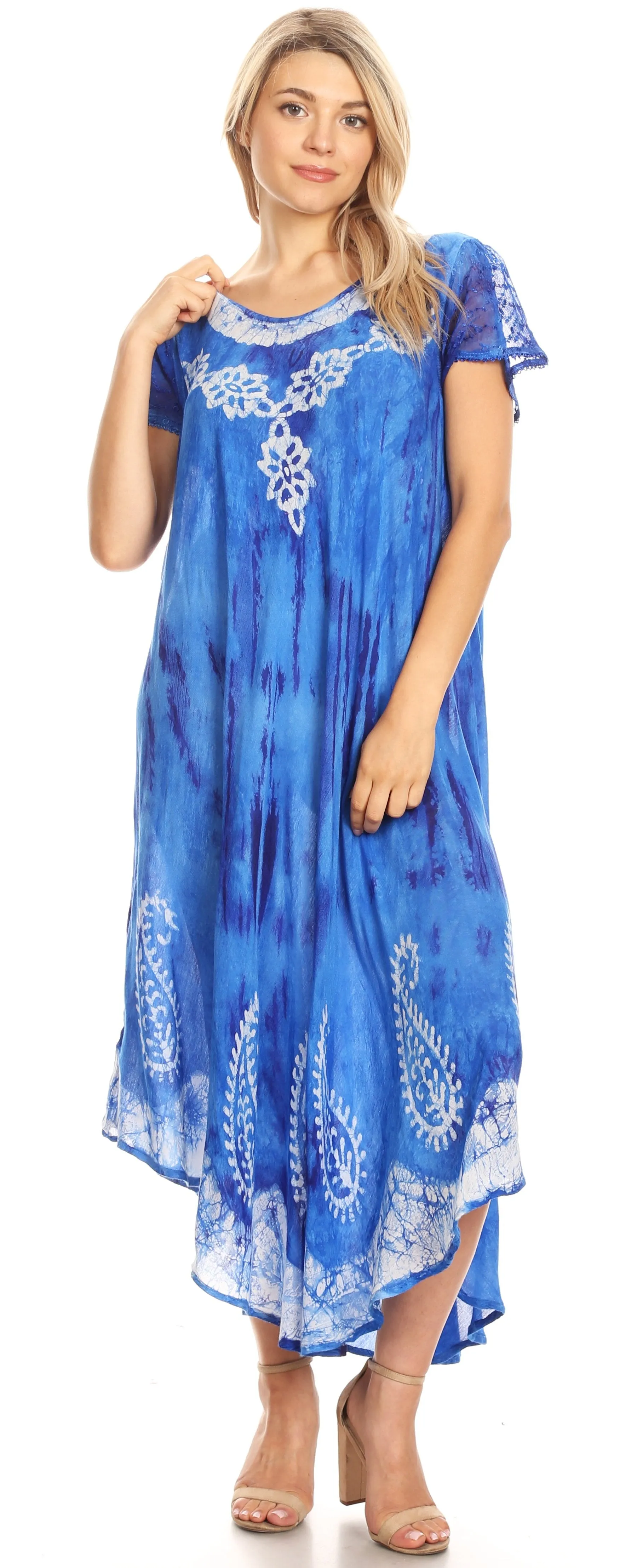 Sakkas Jonna Women's Short Sleeve Maxi Tie Dye Batik Long Casual Dress