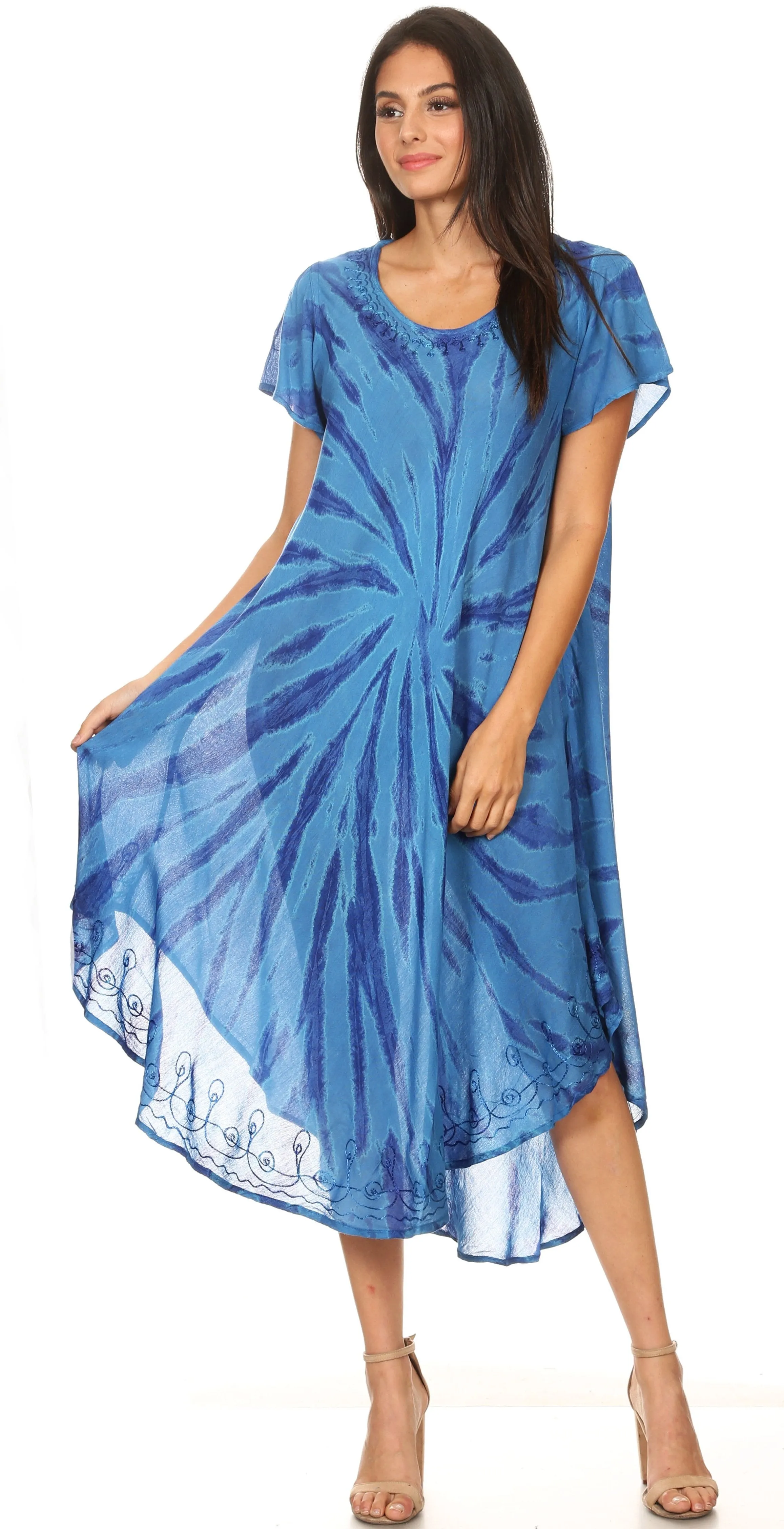 Sakkas Jonna Women's Short Sleeve Maxi Tie Dye Batik Long Casual Dress