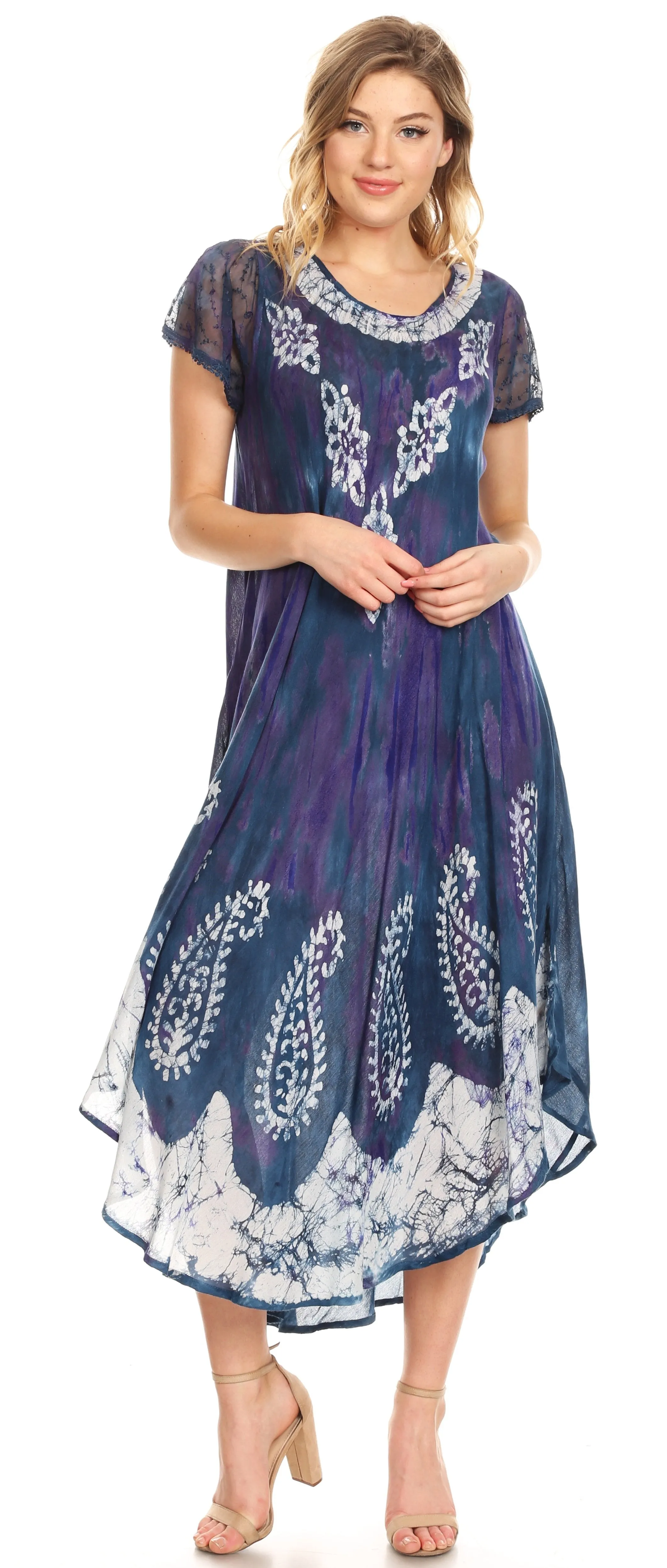 Sakkas Jonna Women's Short Sleeve Maxi Tie Dye Batik Long Casual Dress