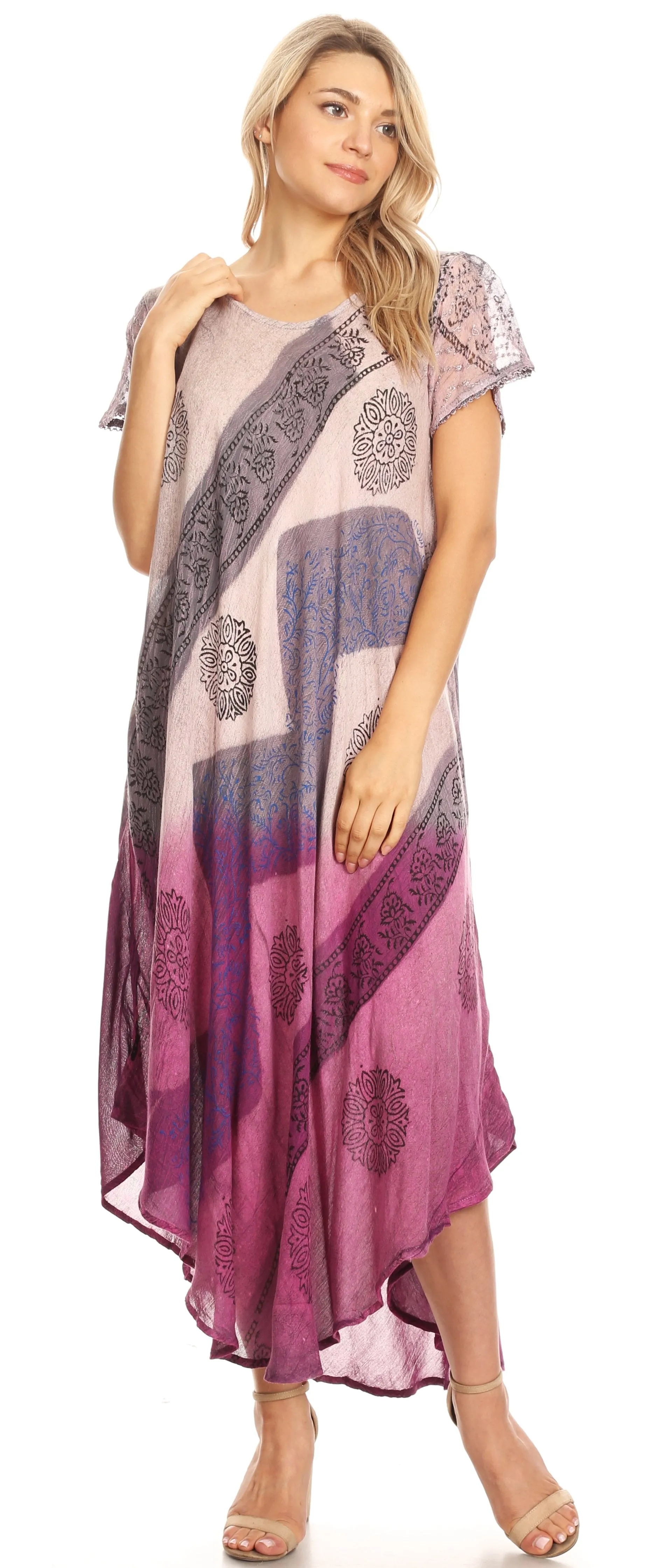 Sakkas Jonna Women's Short Sleeve Maxi Tie Dye Batik Long Casual Dress