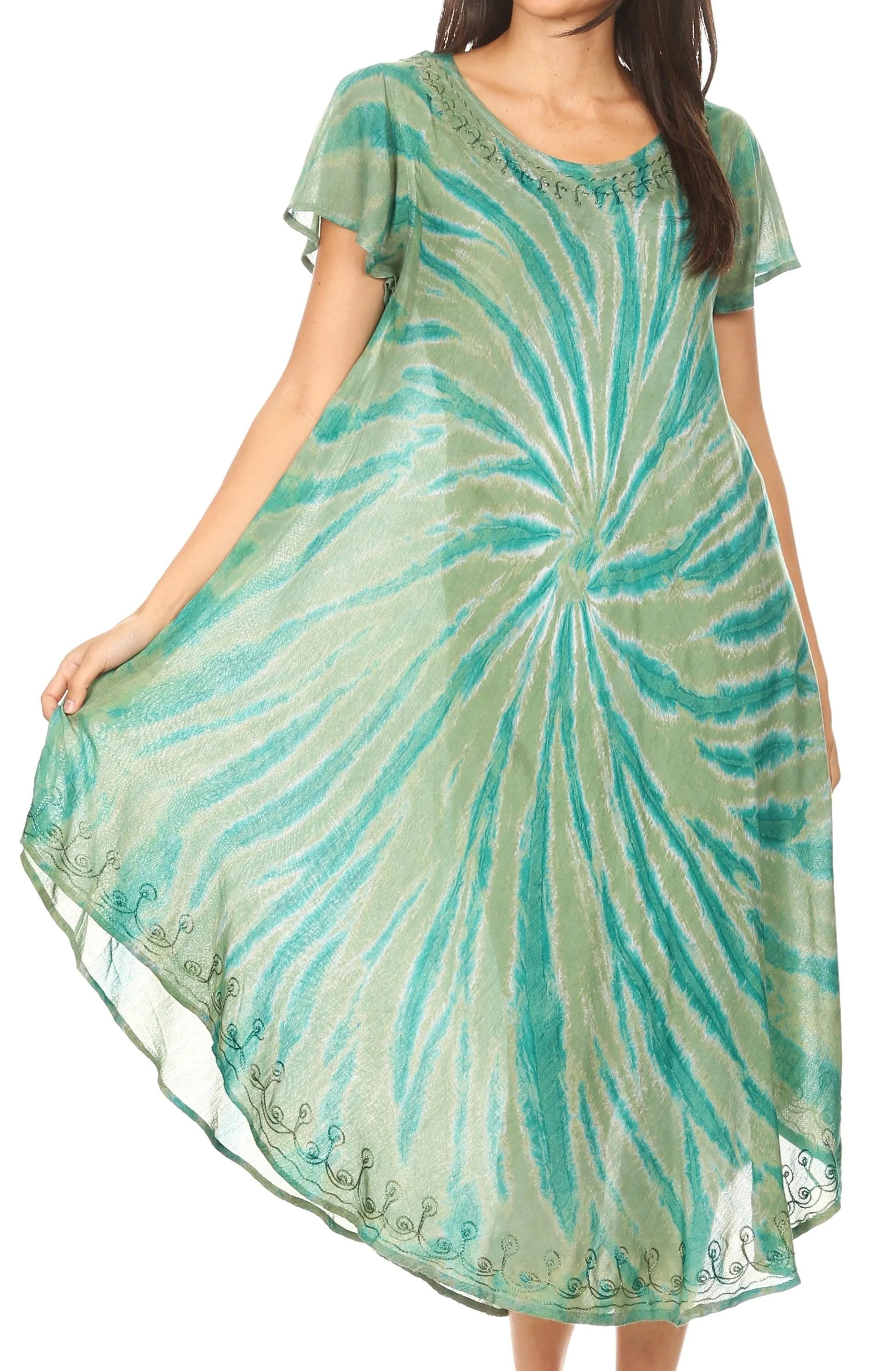 Sakkas Jonna Women's Short Sleeve Maxi Tie Dye Batik Long Casual Dress