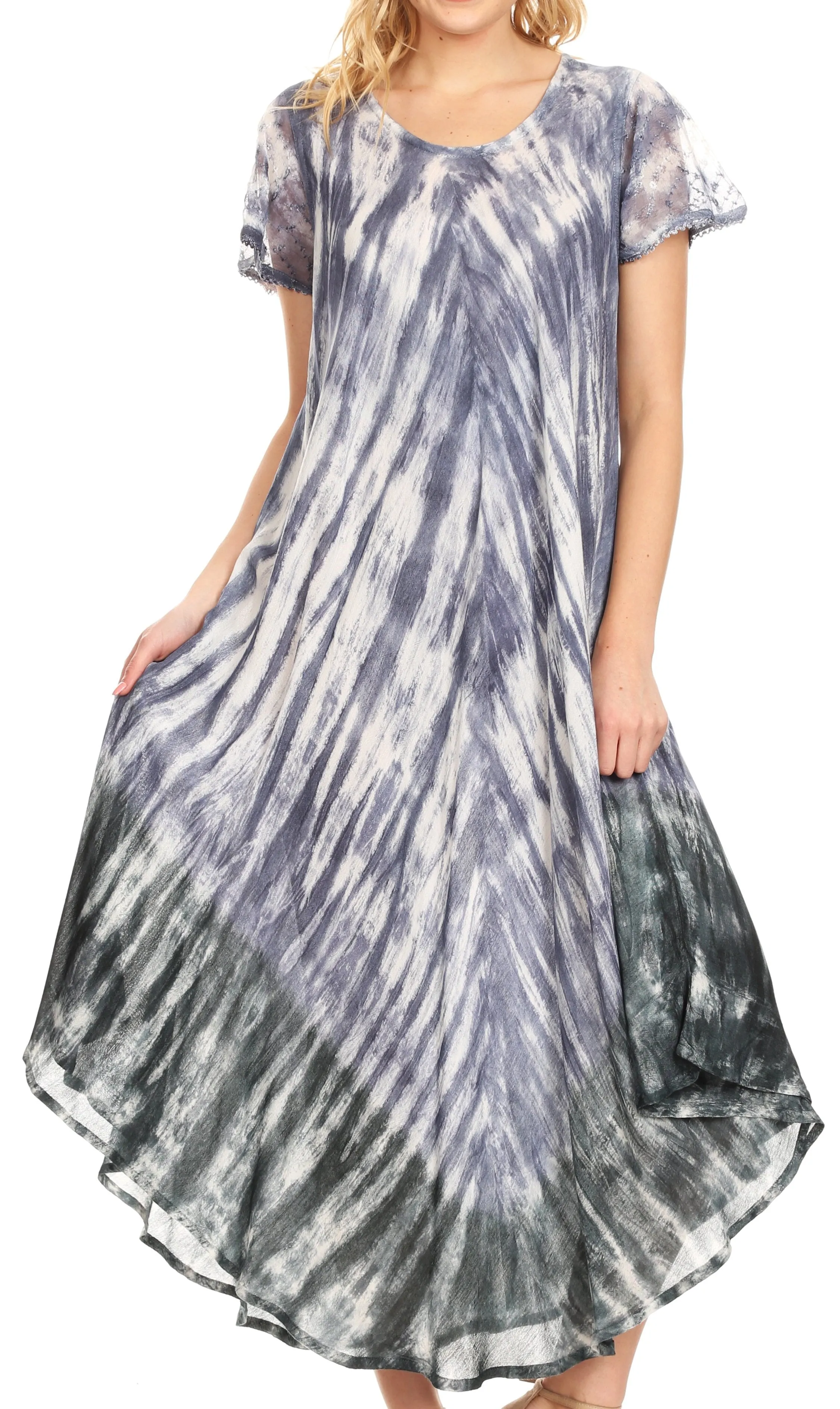 Sakkas Jonna Women's Short Sleeve Maxi Tie Dye Batik Long Casual Dress