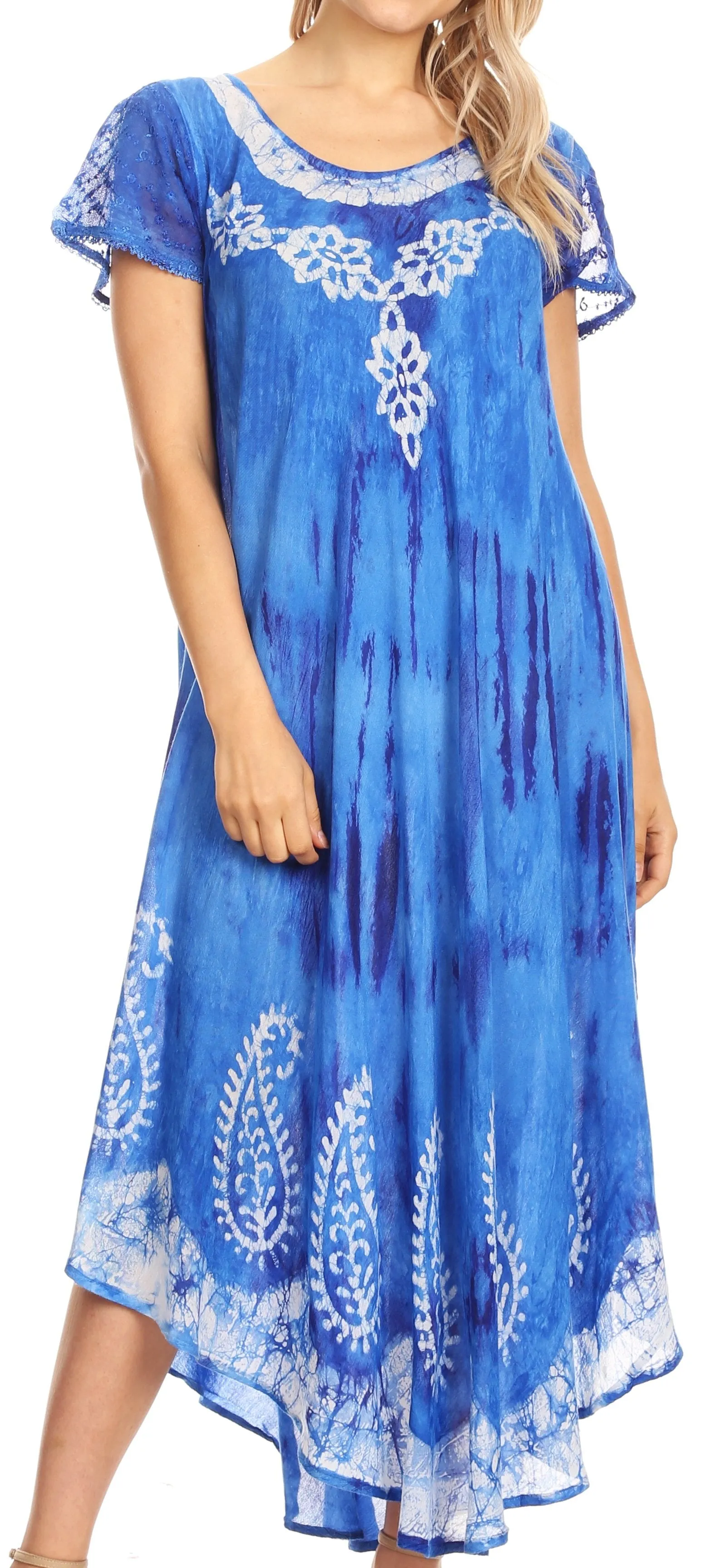 Sakkas Jonna Women's Short Sleeve Maxi Tie Dye Batik Long Casual Dress