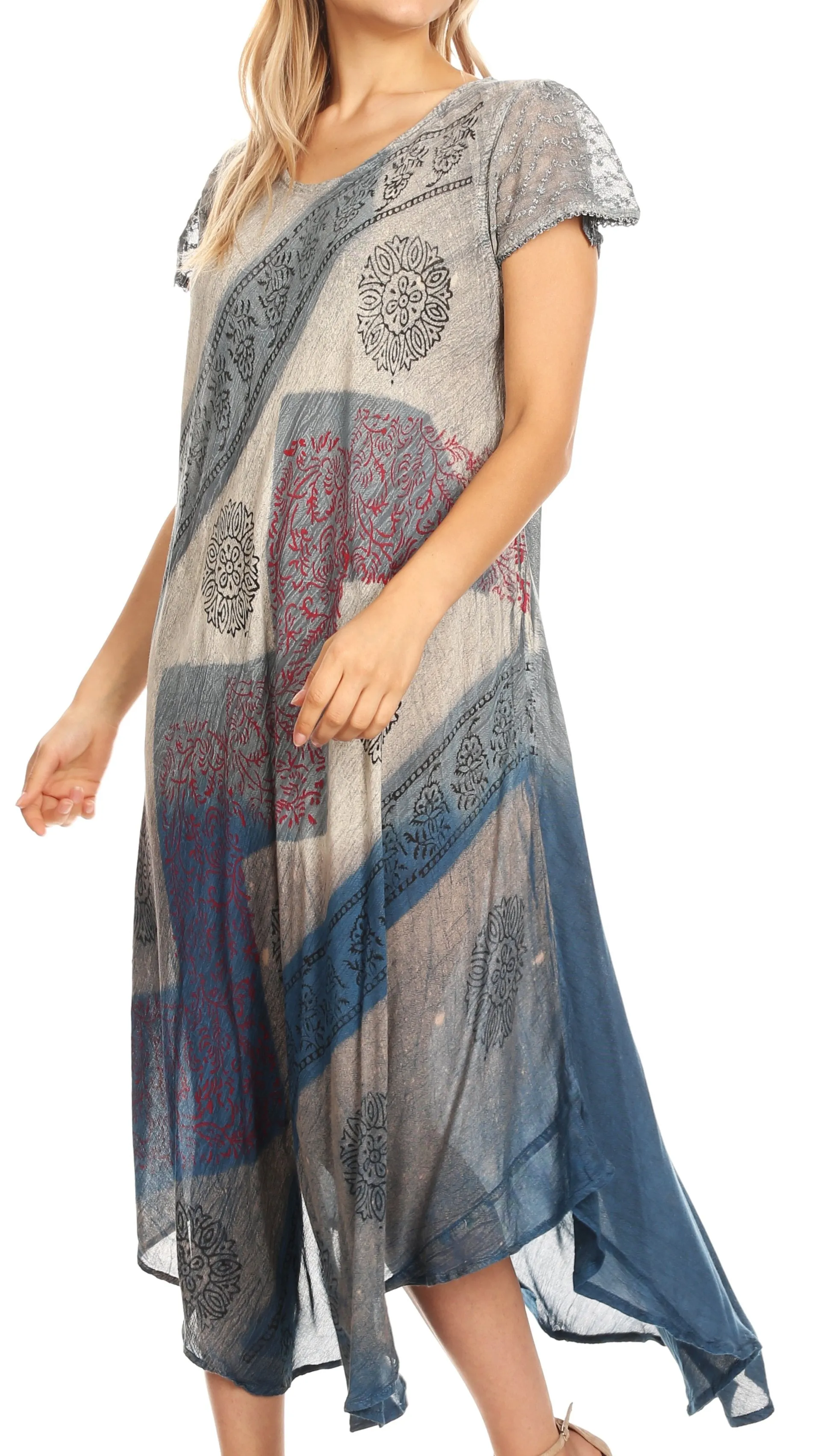 Sakkas Jonna Women's Short Sleeve Maxi Tie Dye Batik Long Casual Dress