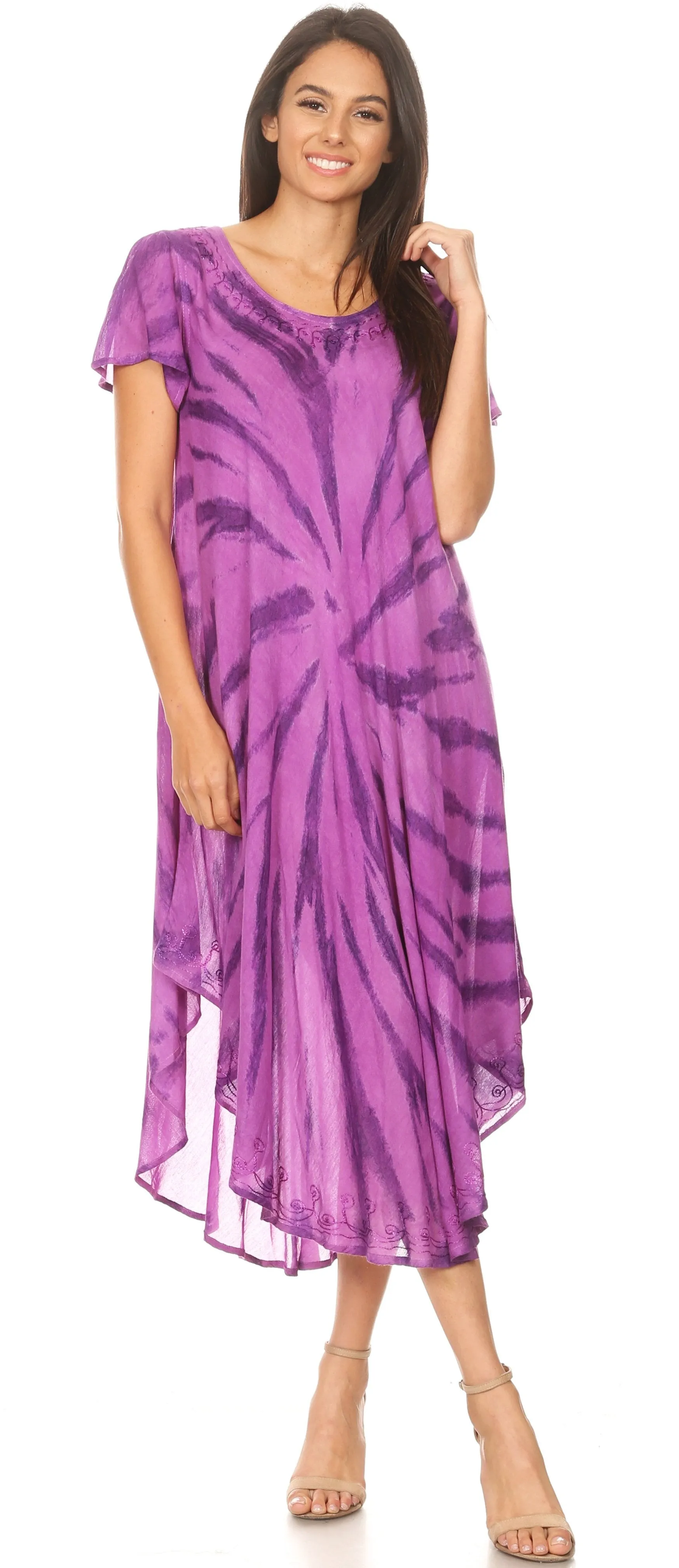 Sakkas Jonna Women's Short Sleeve Maxi Tie Dye Batik Long Casual Dress