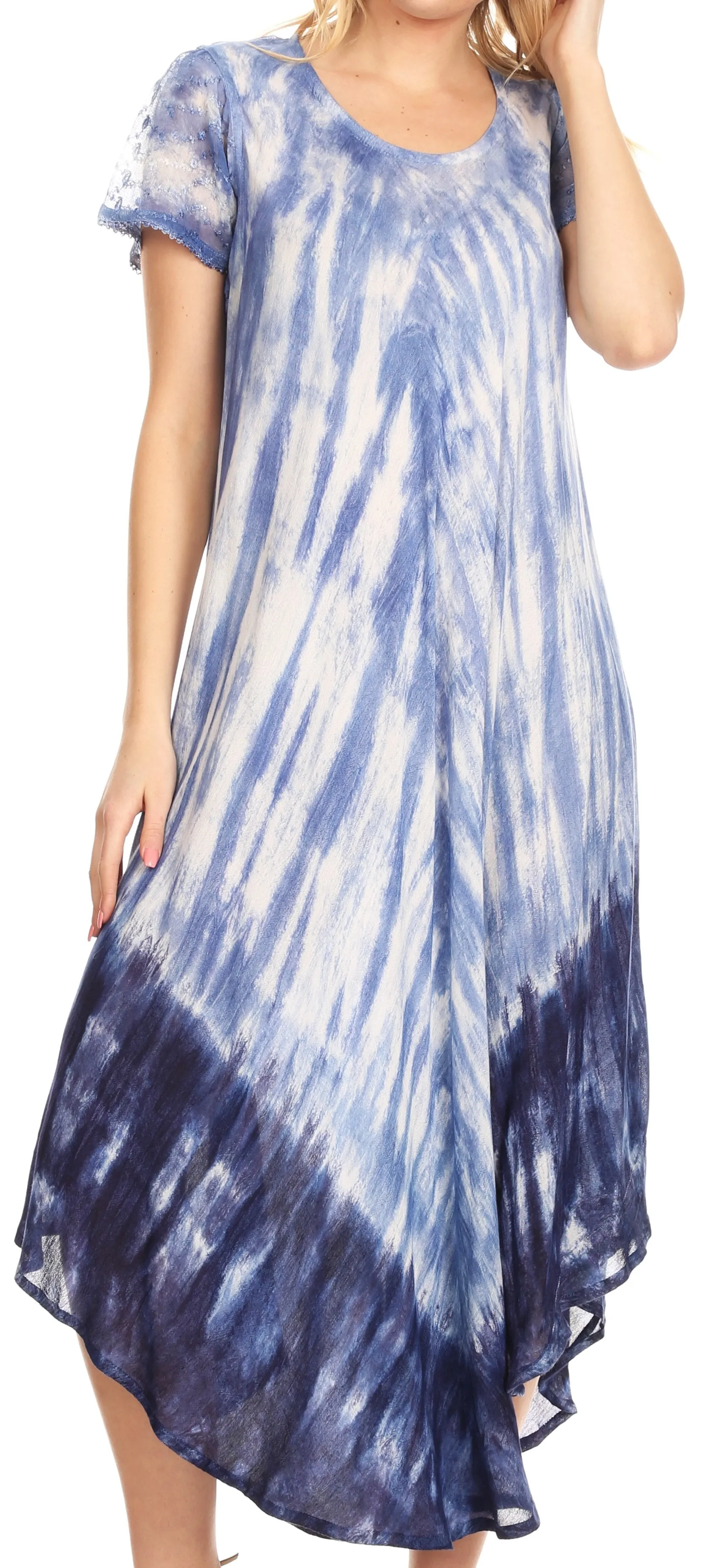 Sakkas Jonna Women's Short Sleeve Maxi Tie Dye Batik Long Casual Dress