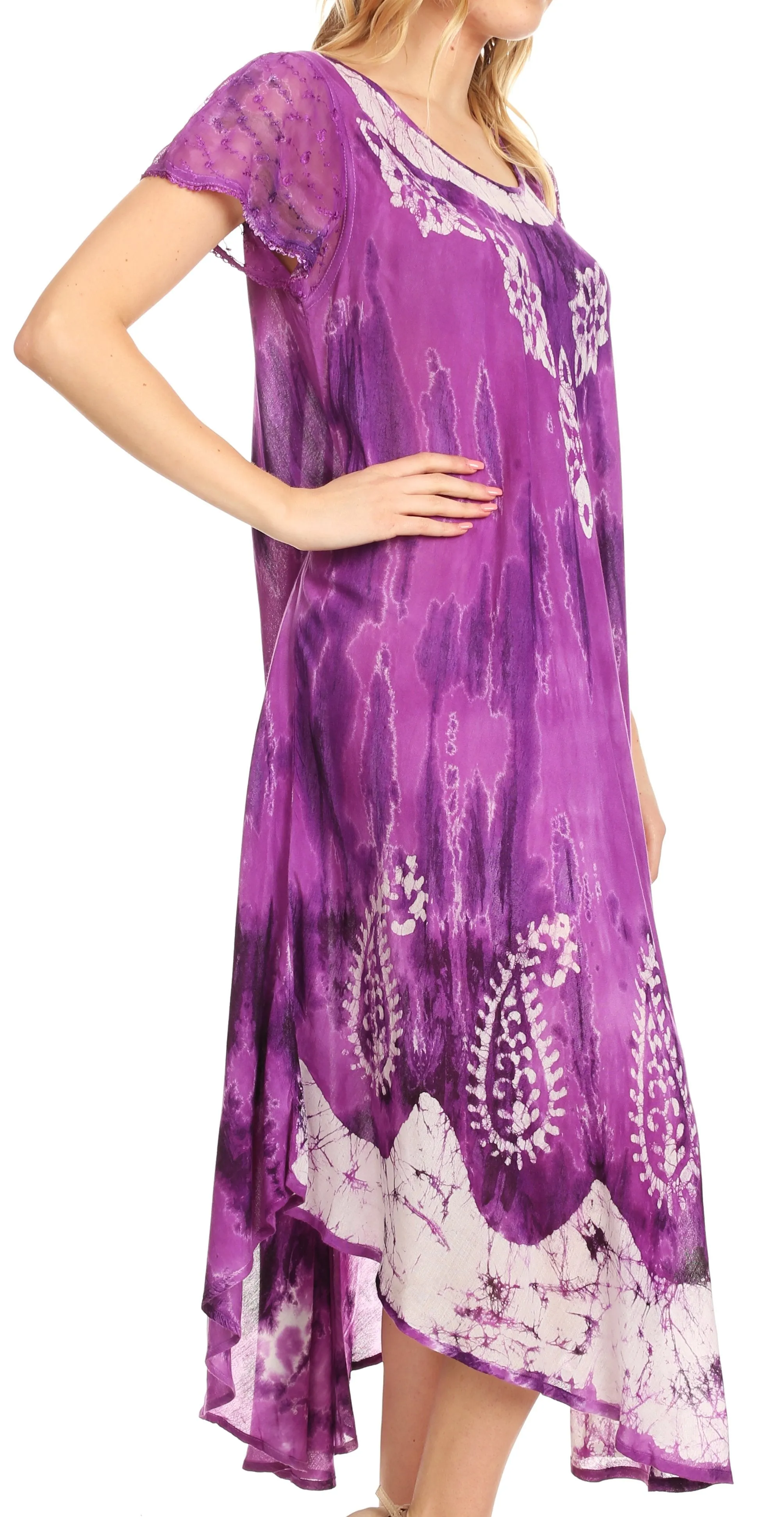 Sakkas Jonna Women's Short Sleeve Maxi Tie Dye Batik Long Casual Dress