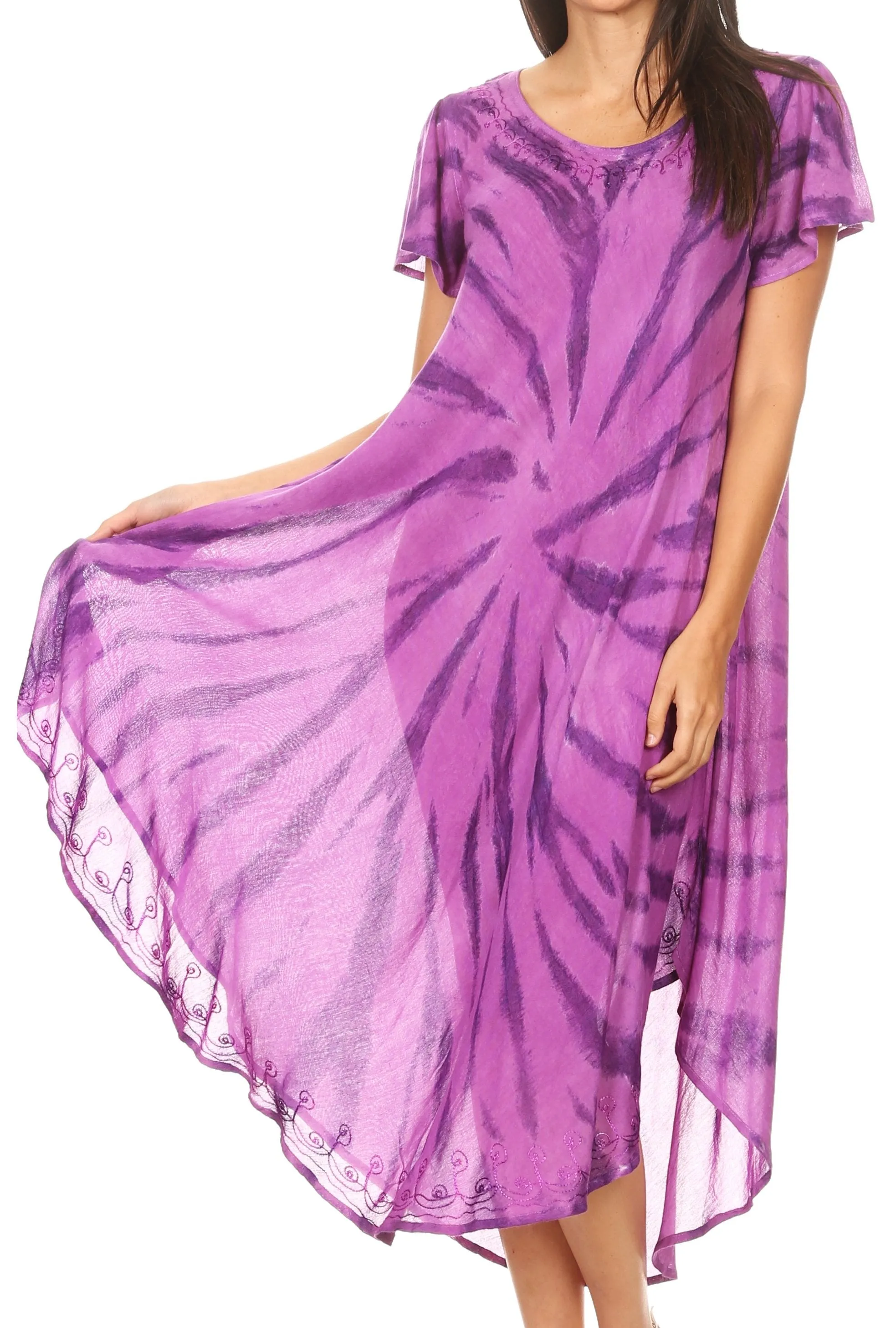 Sakkas Jonna Women's Short Sleeve Maxi Tie Dye Batik Long Casual Dress