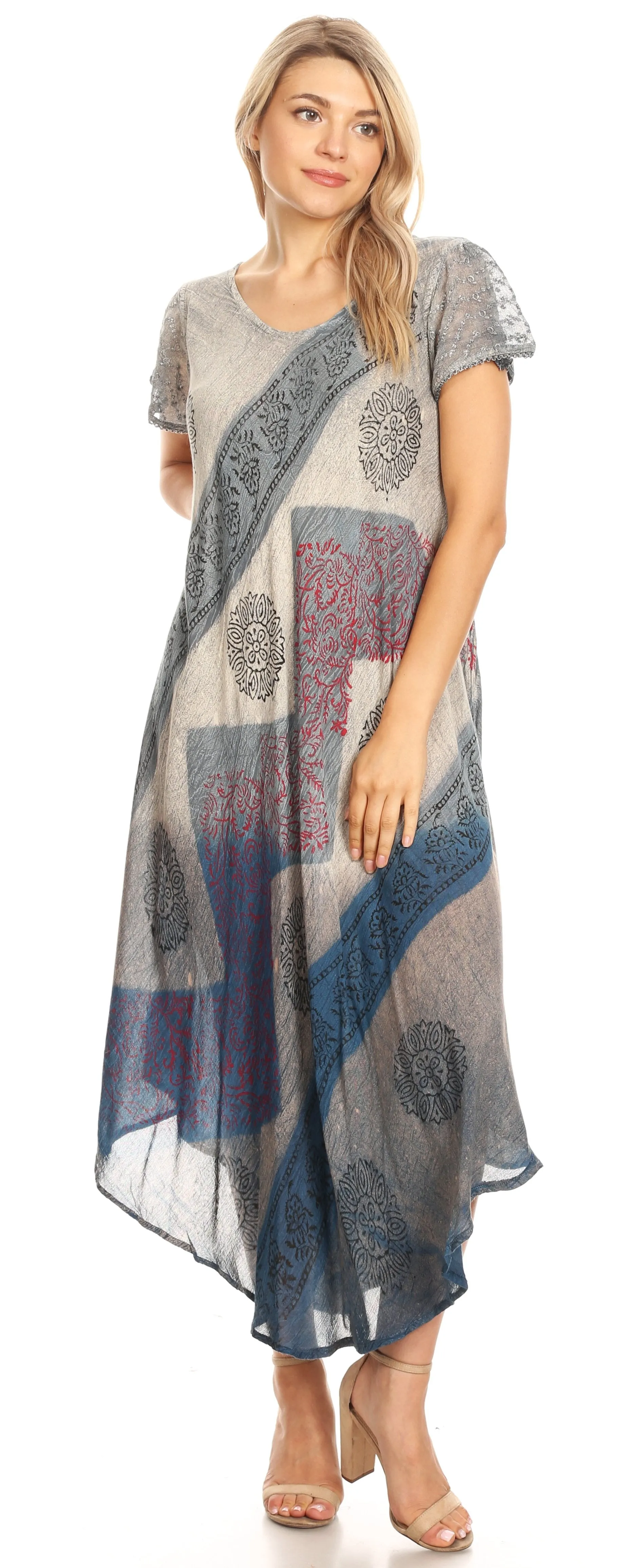 Sakkas Jonna Women's Short Sleeve Maxi Tie Dye Batik Long Casual Dress