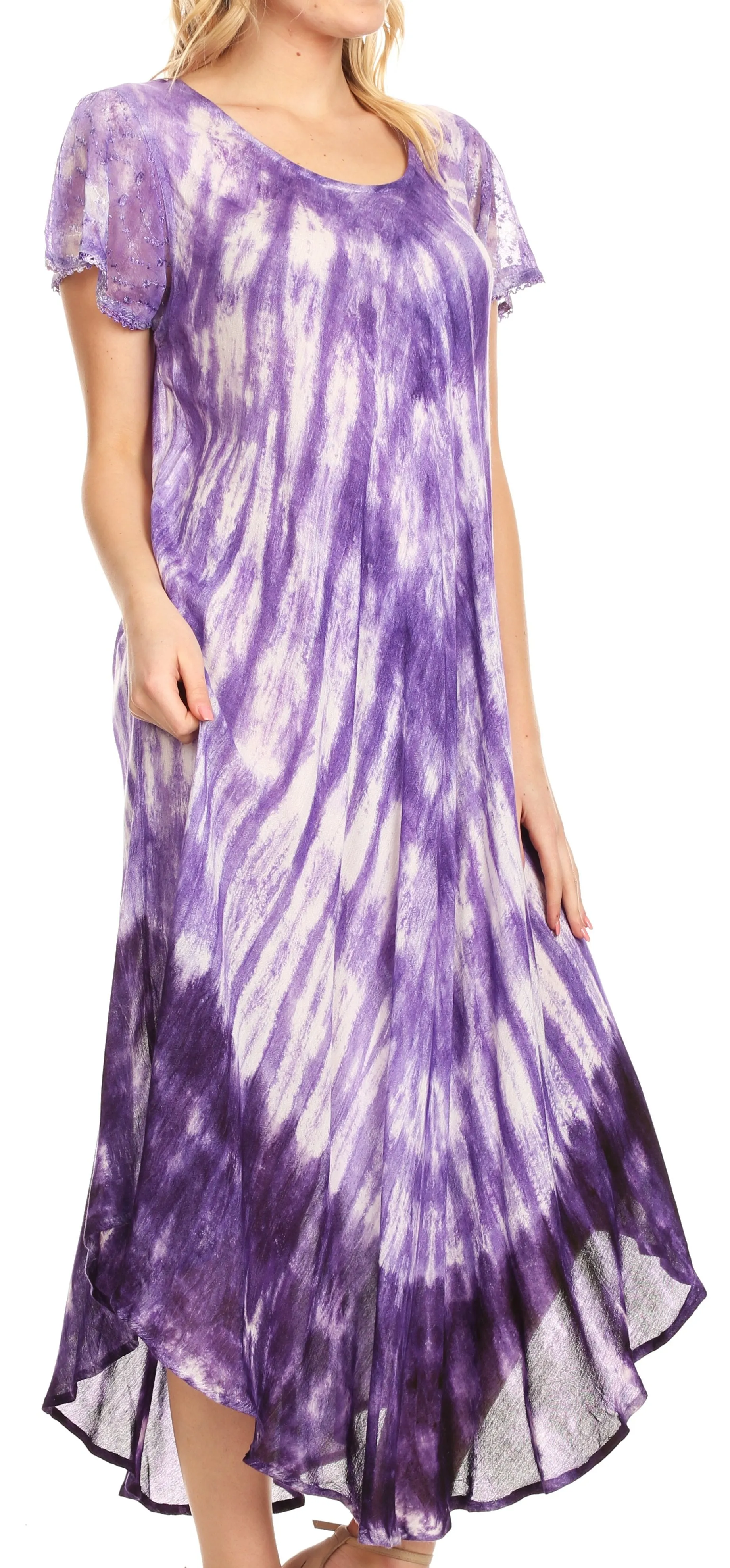 Sakkas Jonna Women's Short Sleeve Maxi Tie Dye Batik Long Casual Dress