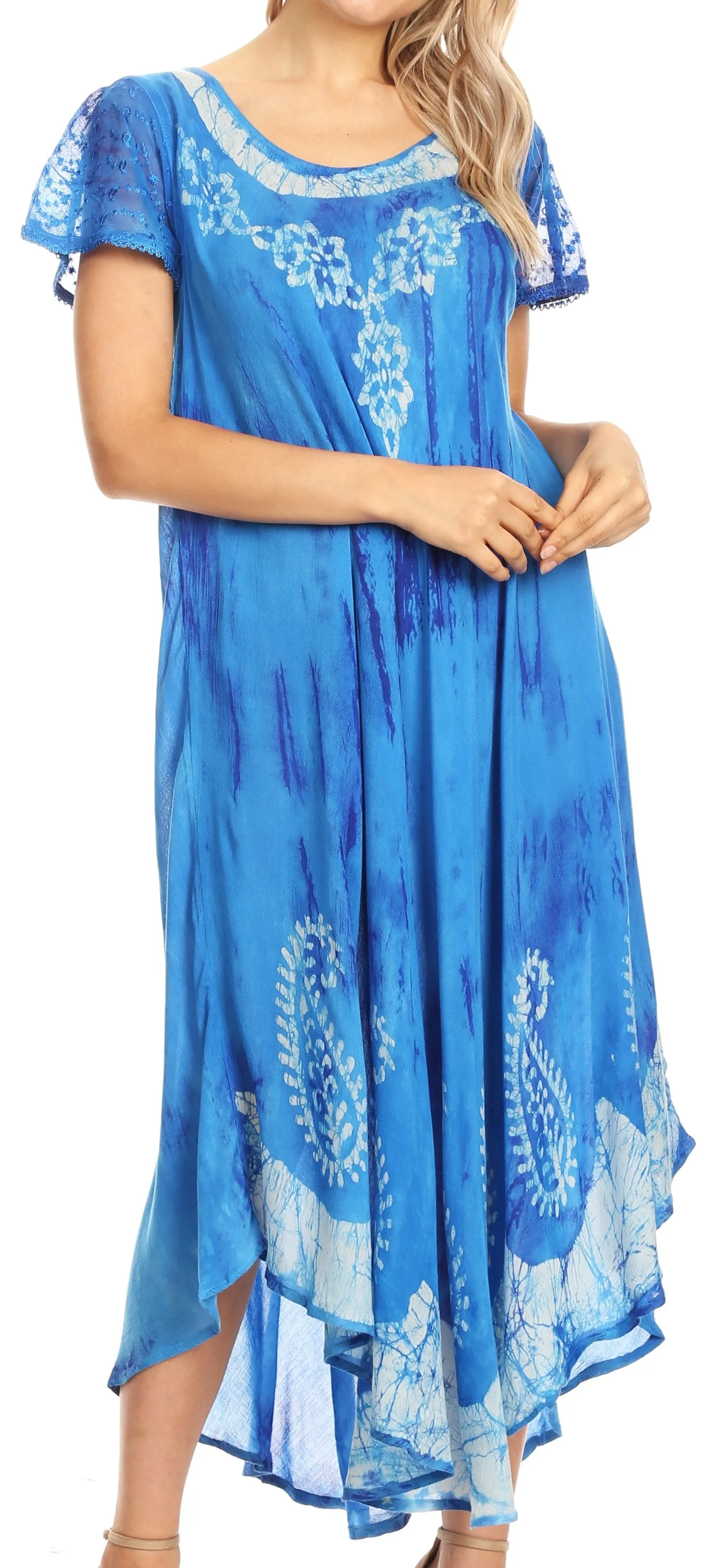 Sakkas Jonna Women's Short Sleeve Maxi Tie Dye Batik Long Casual Dress