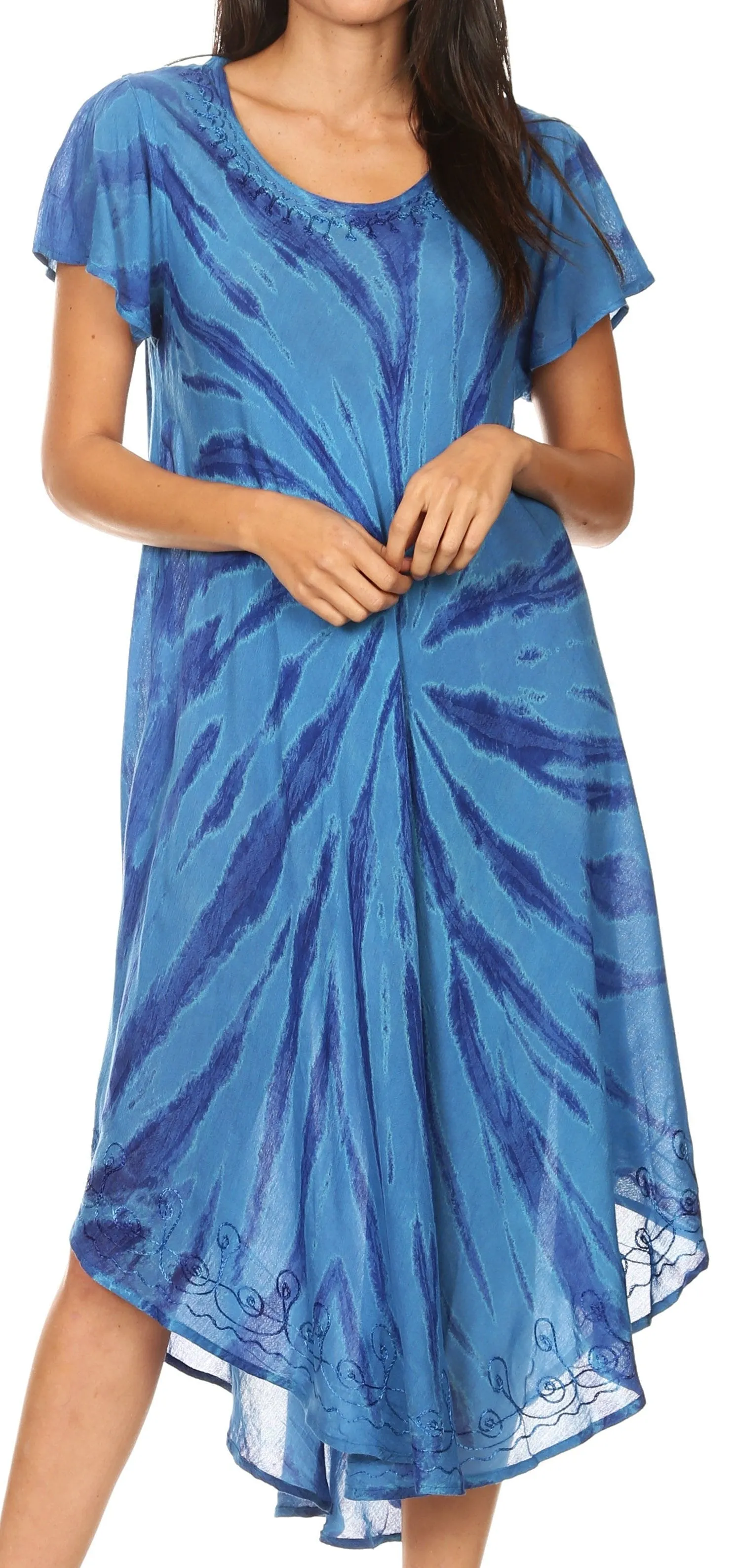 Sakkas Jonna Women's Short Sleeve Maxi Tie Dye Batik Long Casual Dress