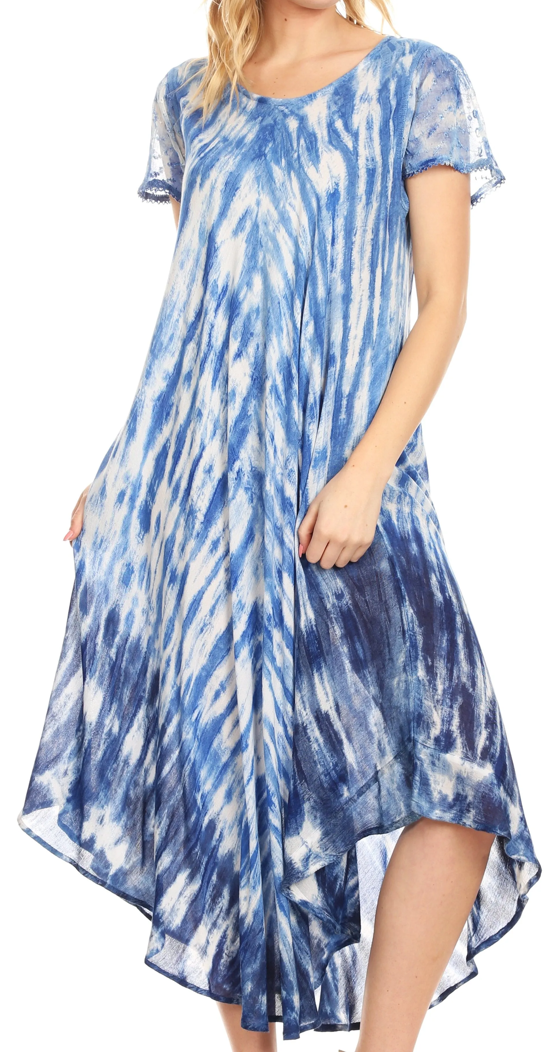 Sakkas Jonna Women's Short Sleeve Maxi Tie Dye Batik Long Casual Dress