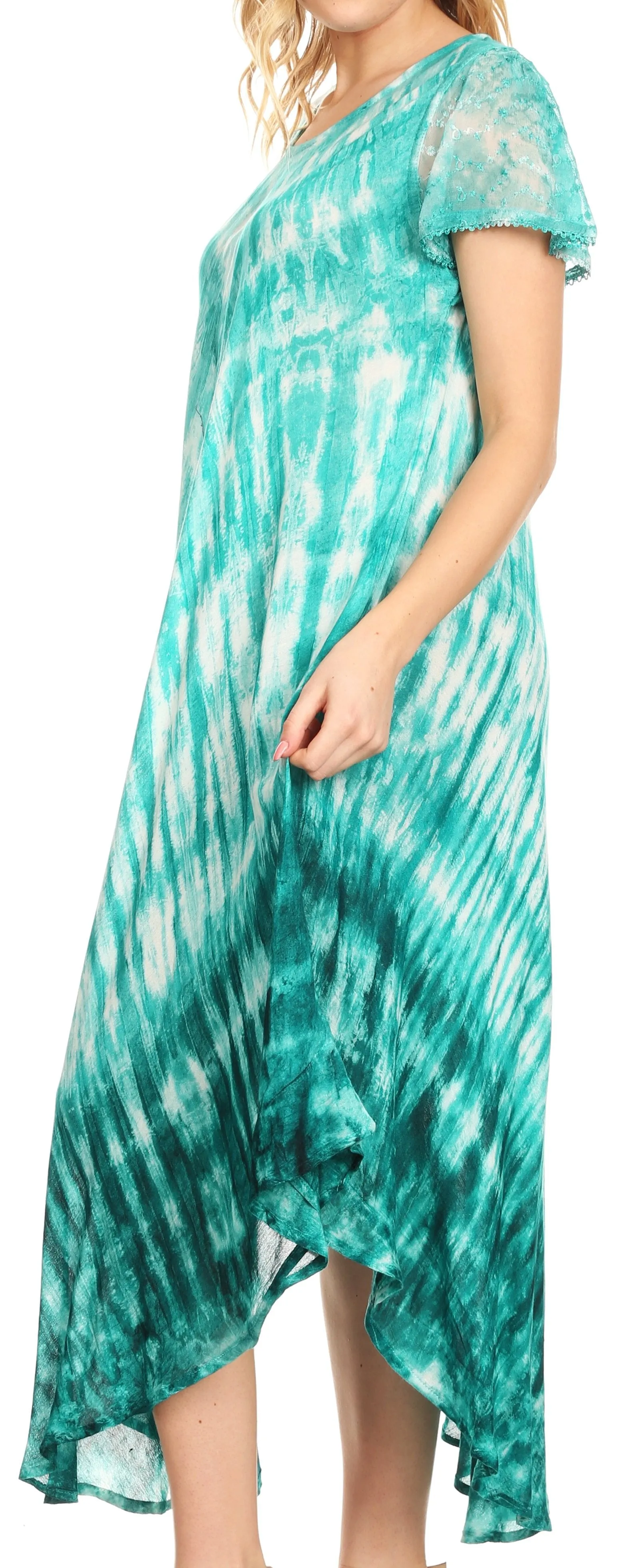 Sakkas Jonna Women's Short Sleeve Maxi Tie Dye Batik Long Casual Dress