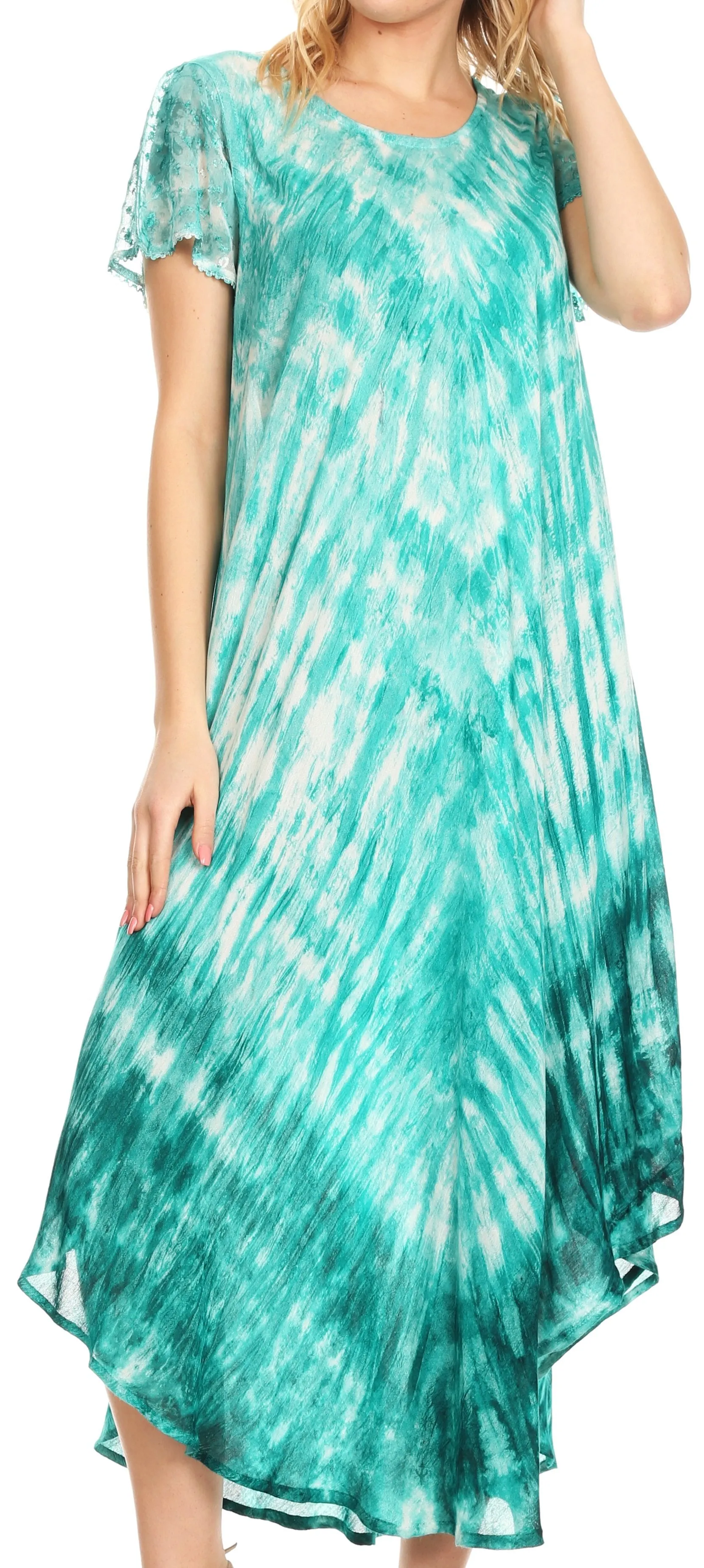 Sakkas Jonna Women's Short Sleeve Maxi Tie Dye Batik Long Casual Dress