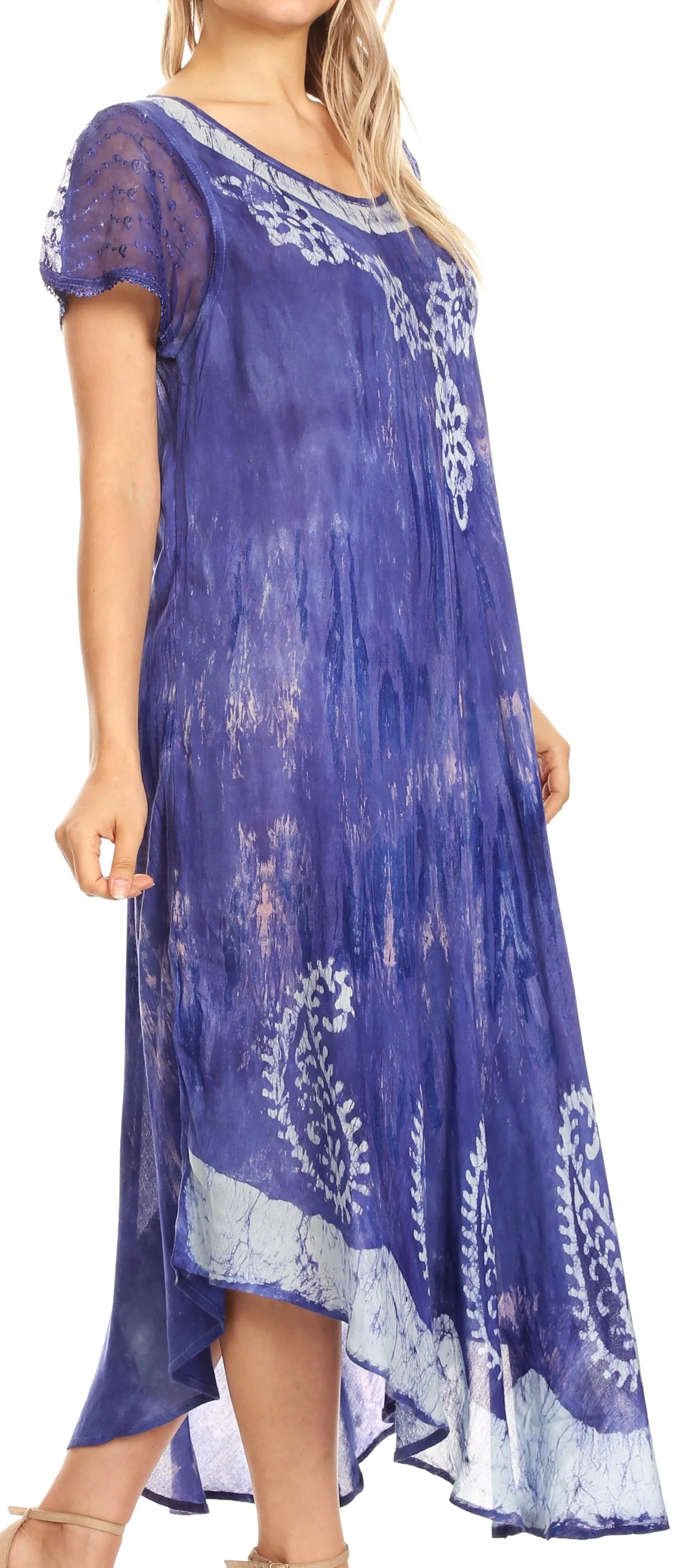 Sakkas Jonna Women's Short Sleeve Maxi Tie Dye Batik Long Casual Dress