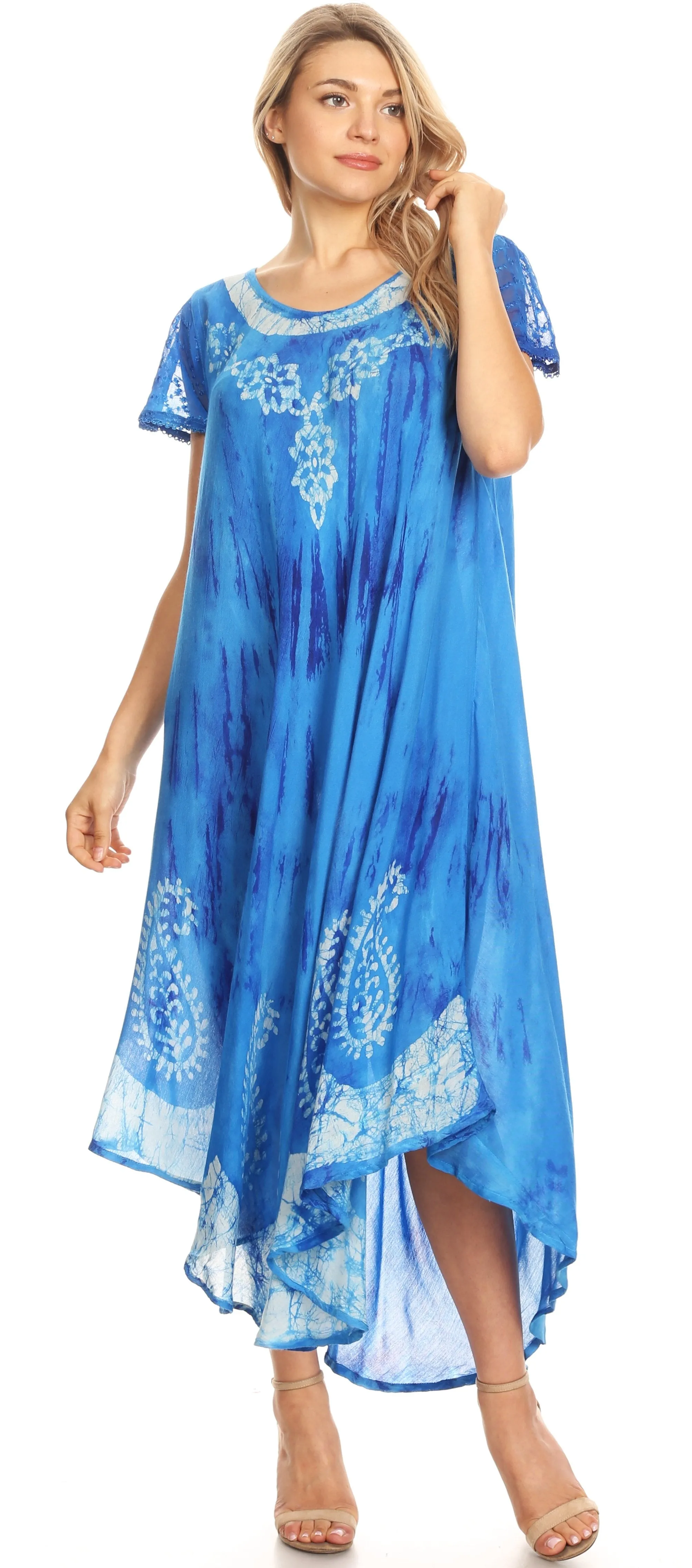 Sakkas Jonna Women's Short Sleeve Maxi Tie Dye Batik Long Casual Dress