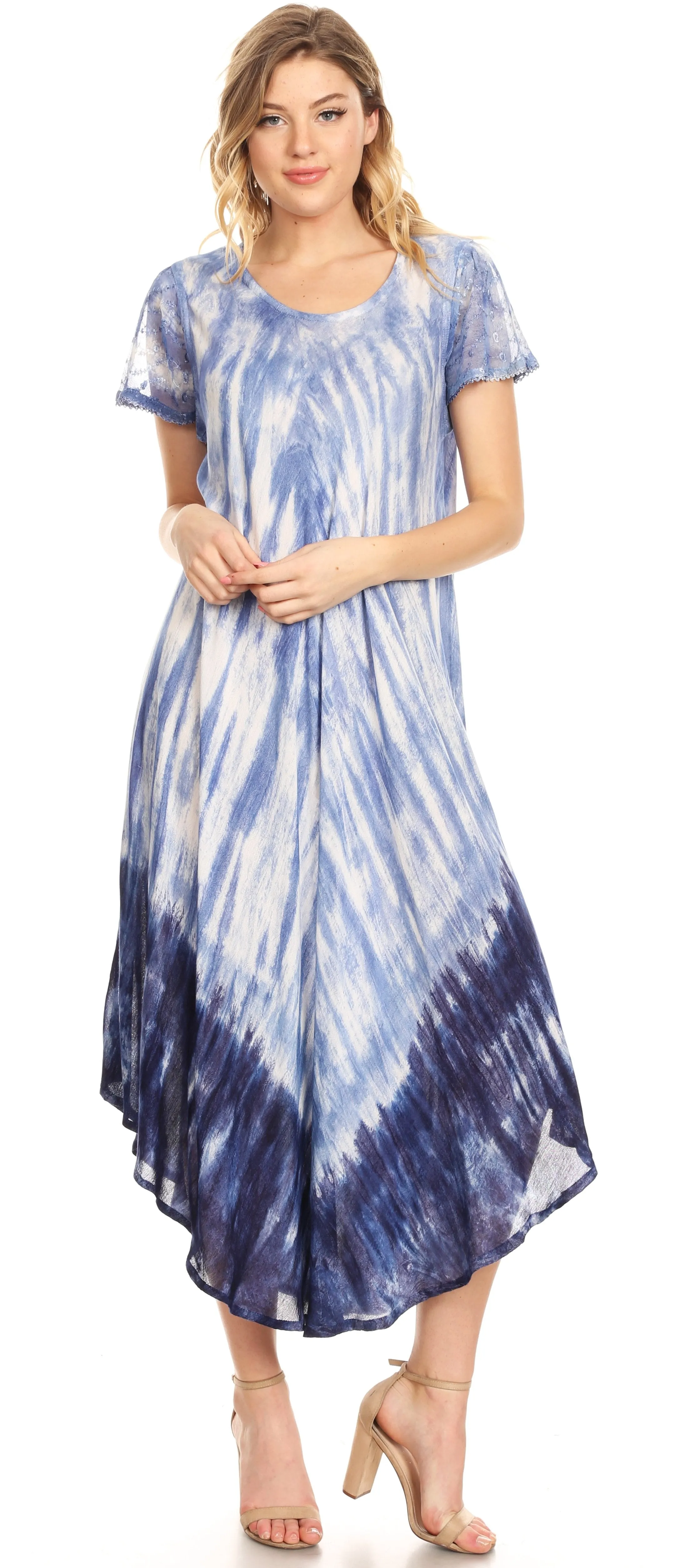 Sakkas Jonna Women's Short Sleeve Maxi Tie Dye Batik Long Casual Dress