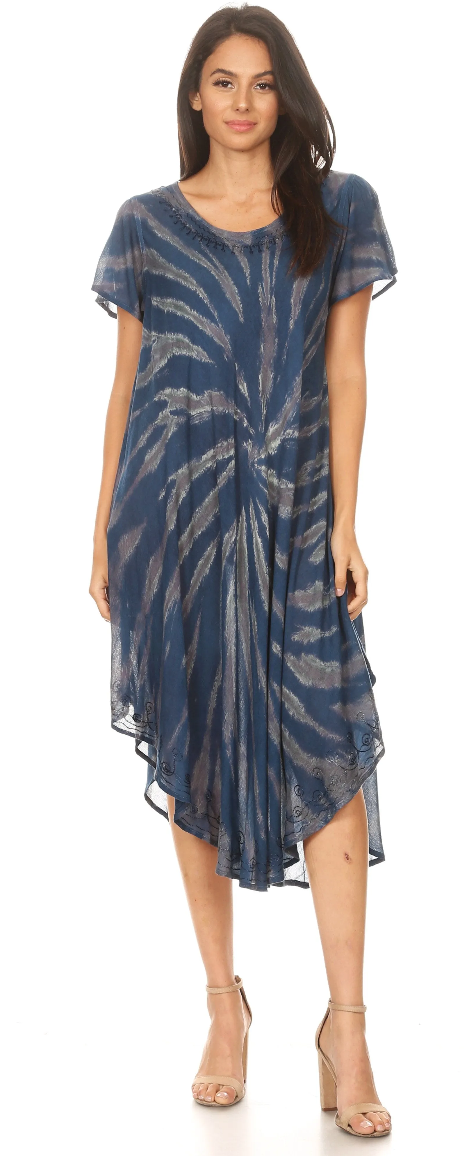 Sakkas Jonna Women's Short Sleeve Maxi Tie Dye Batik Long Casual Dress