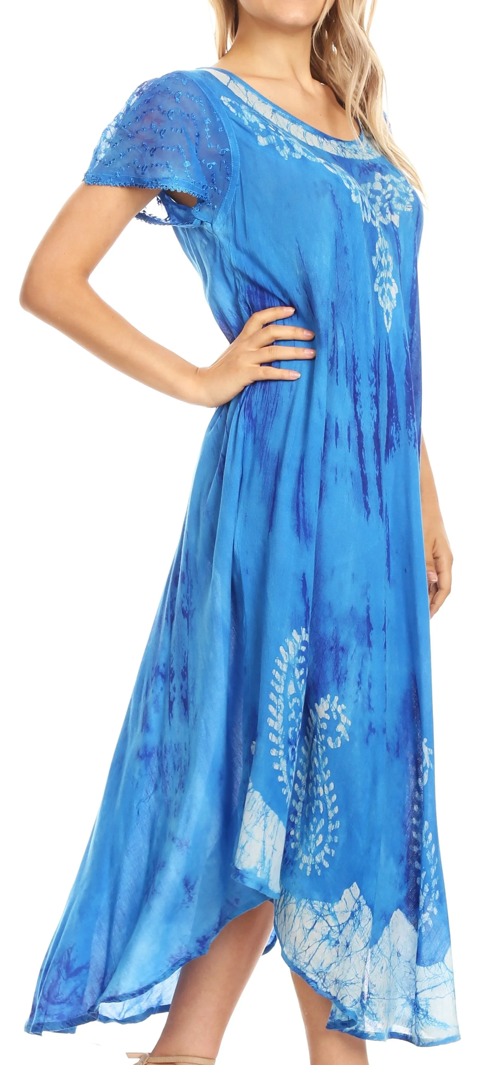 Sakkas Jonna Women's Short Sleeve Maxi Tie Dye Batik Long Casual Dress