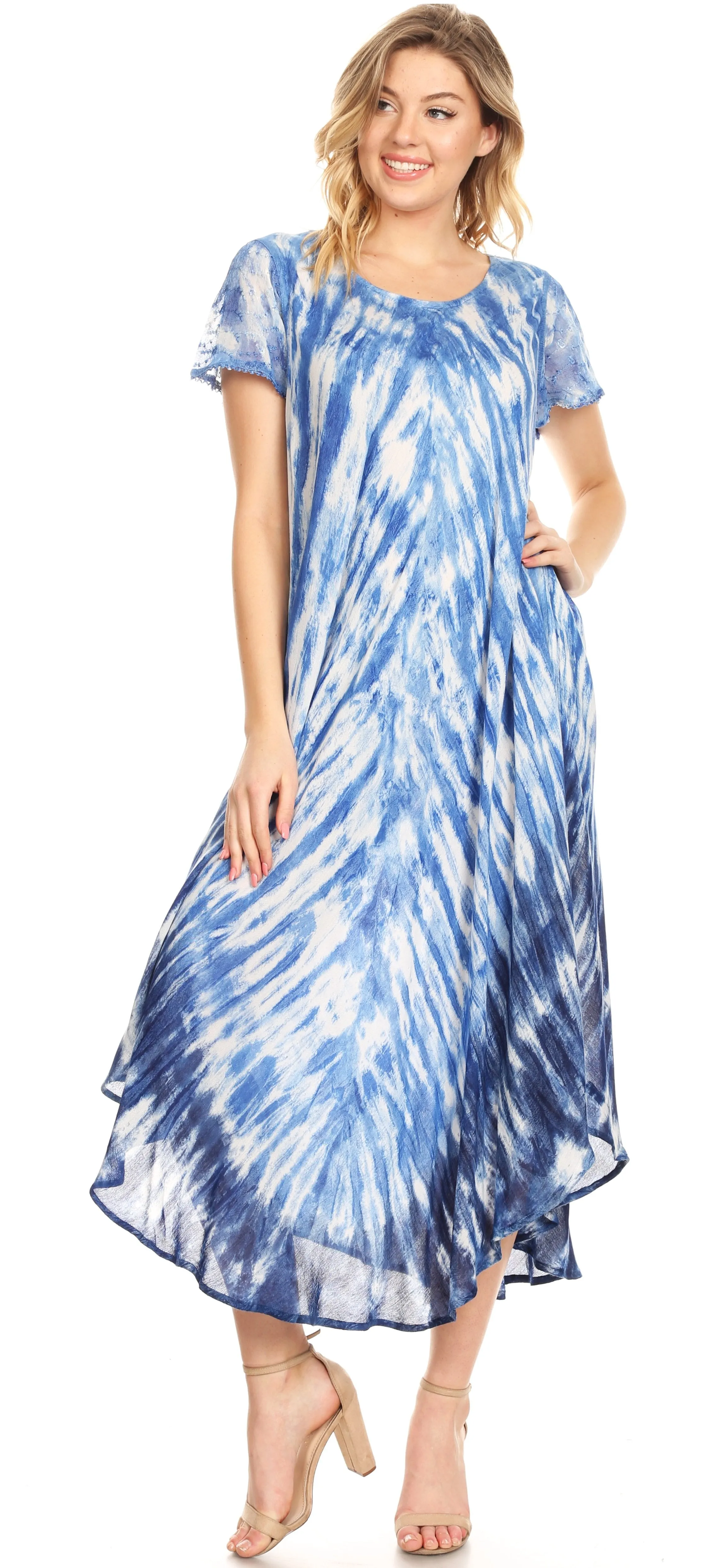 Sakkas Jonna Women's Short Sleeve Maxi Tie Dye Batik Long Casual Dress