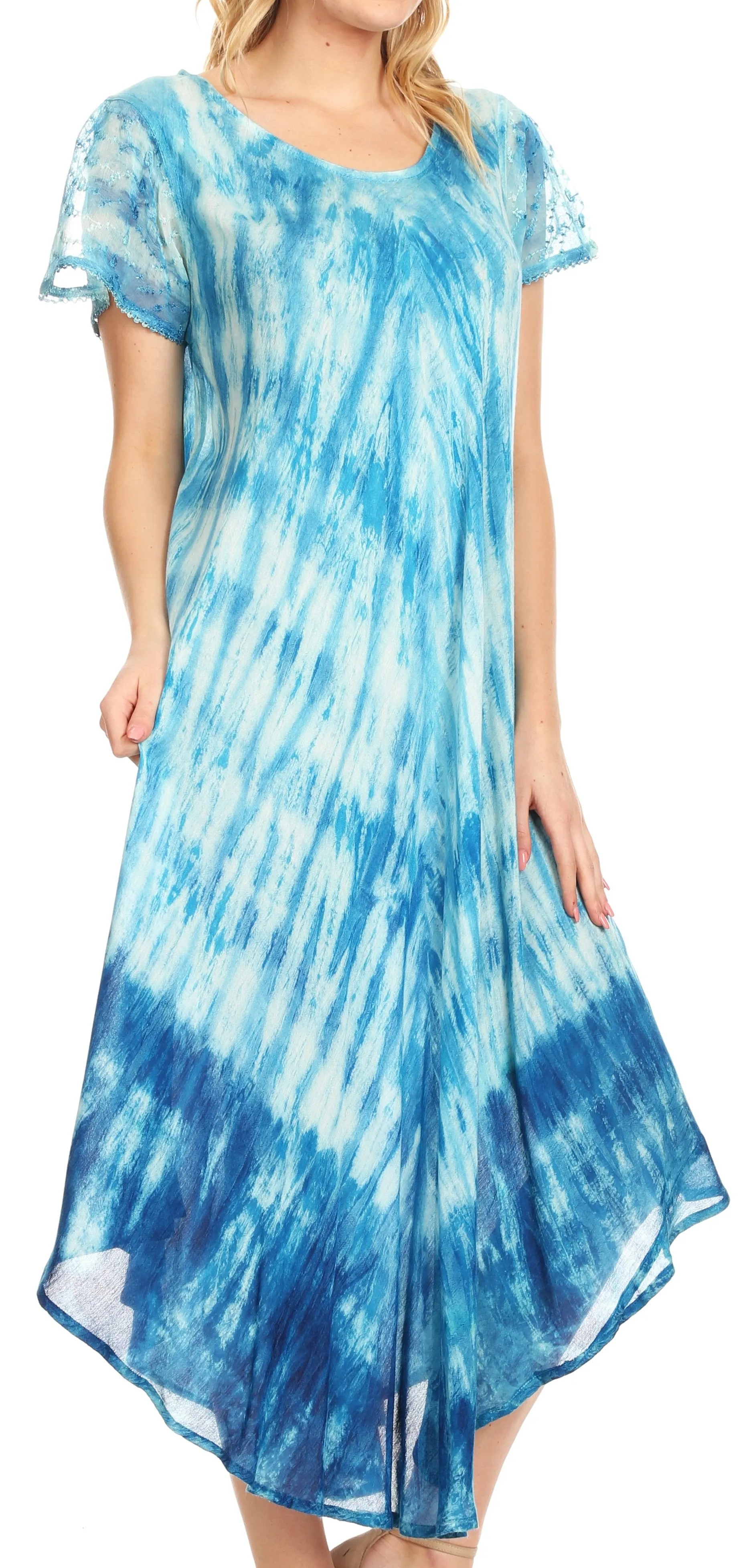 Sakkas Jonna Women's Short Sleeve Maxi Tie Dye Batik Long Casual Dress